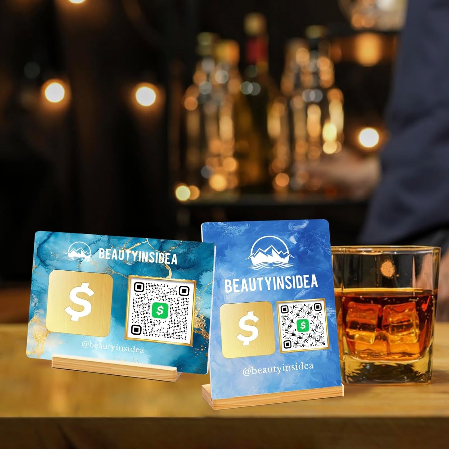 Personalized Custom Metal QR Code Sign Venmo Cashapp Scan to Pay with Stand Instagram Facebook Social Media QR Signs Bar Code QR Plaque Print for Business Salon Beauty Store Restaurant Wifi Sign (Horizontal 1)