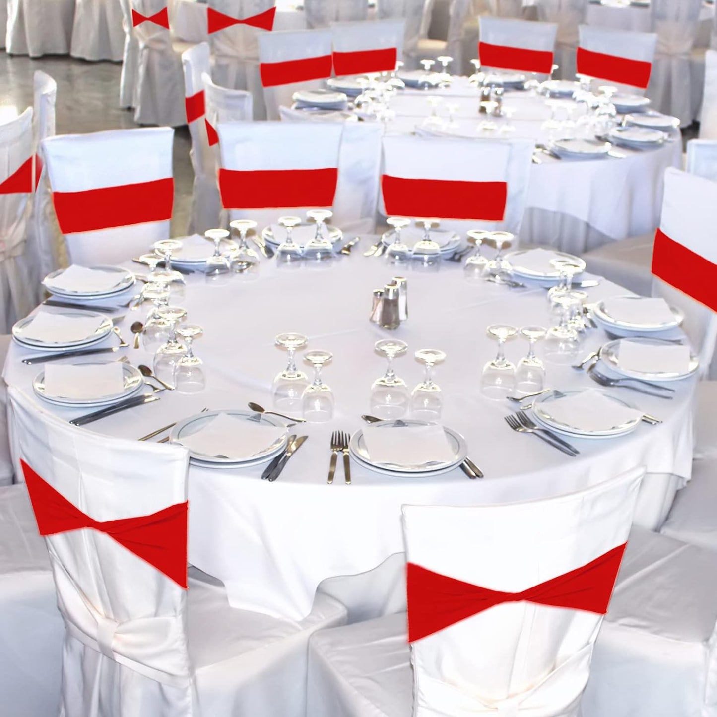 Kinlop 50 Pcs Spandex Chair Sashes Bows Chair Bands Slider Sashes for Covers Elastic Bands Ties Without Buckle Decorations for Wedding Party Events Ceremony Birthday(Red)