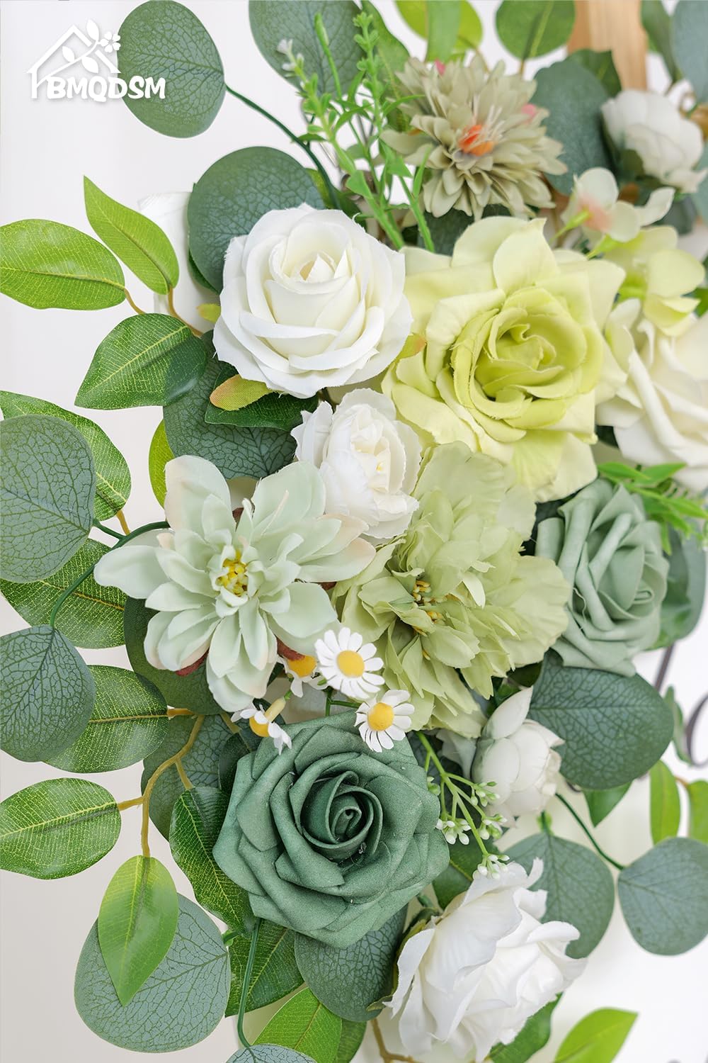 Pack of 2 Artificial Flowers for Backdrop Decoration, Wedding Arch Flowers,Reception Welcome Sign, Eucalyptus Garland, Suited to Aisle Decor and Wedding Arches(White Green)