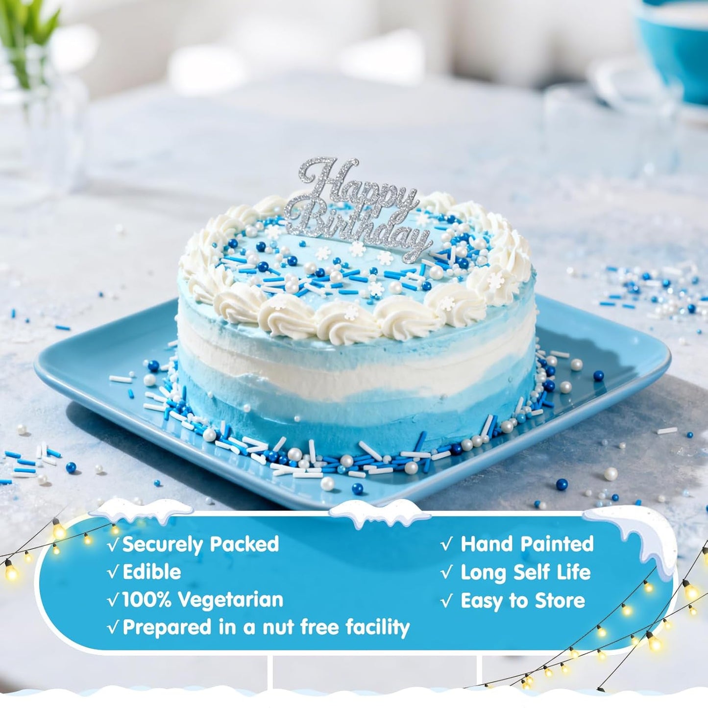 Edible White Snowflake Sprinkles,Blue White Nonpareils Pearls Jimmies Mix Sugar Sprinkle,100g,Snow Block Candy for Cake Decorating,Holiday Cake Decorations,Dessert,Cookies,Christmas Winter Baking Decorating