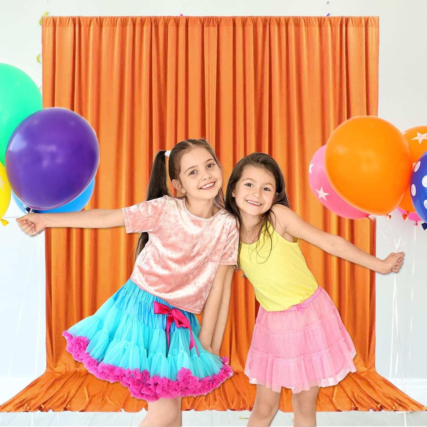 10ft x 10ft Orange Yellow Backdrop Curtains for Parties, Fabric Satin Background Curtain with Rod Pockets for Weddings, Birthday, Baby Shower, Photography, Graduation Party Backdrop Drapes, 2 Panels