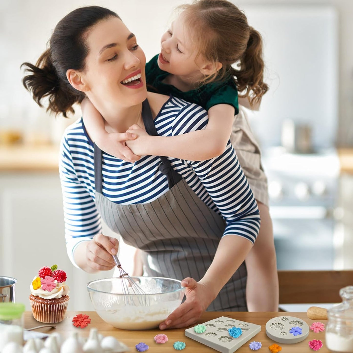 2 Pcs Flower Silicone Molds, Fondant Cake Flower Mold Silicone Polymer Clay Molds Daisy Rose Clay Mold for Cupcake DIY Crafts Cake Decoration