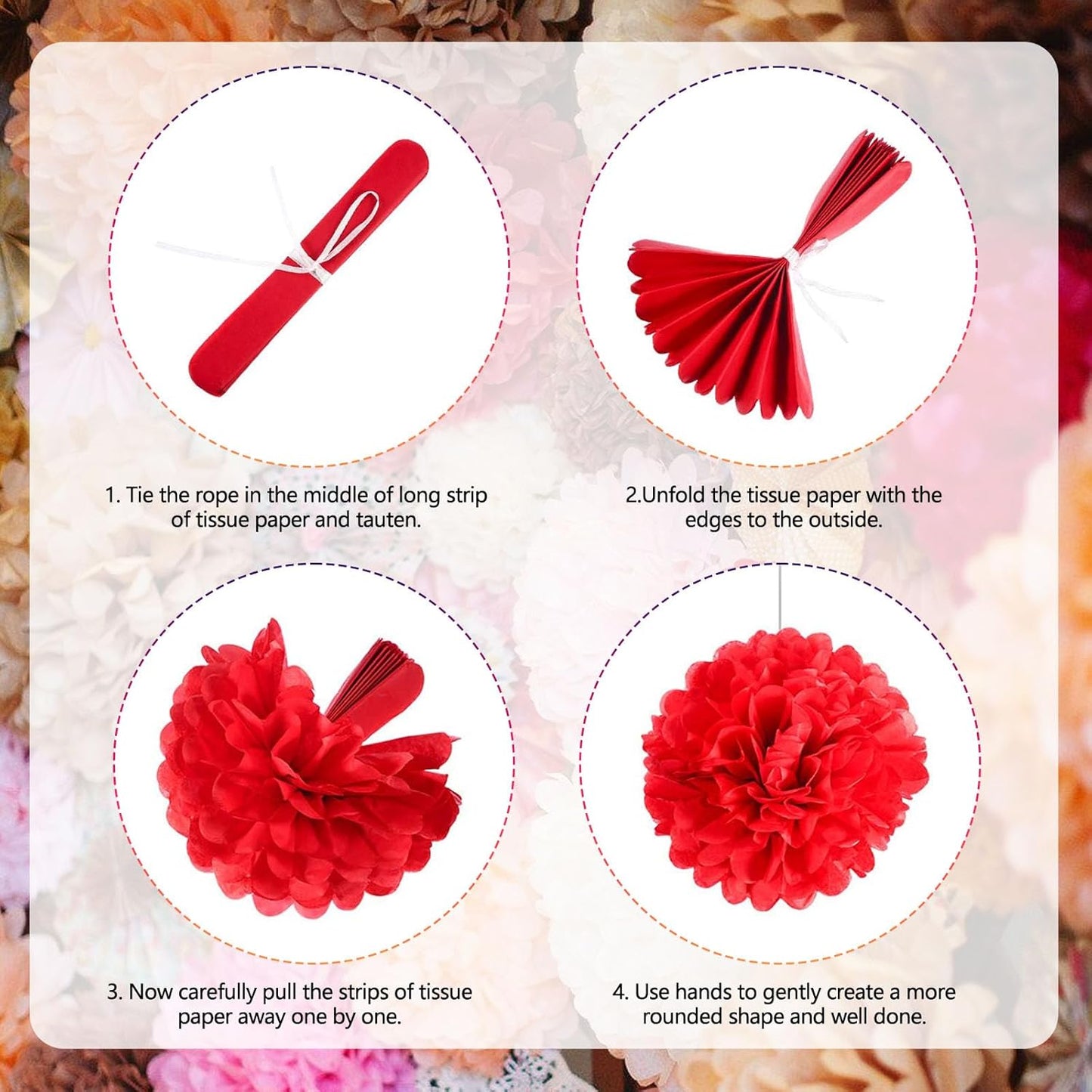 Tissue Paper Pom Poms, Pink,Orange,Fuchsia Tissue Paper Flowers, Hanging Flower Balls for Weddings Fiesta Parties Birthday Baby Showers Classroom Bridal Shower Decoration (18Piece Set-6/10/12/14Inch)