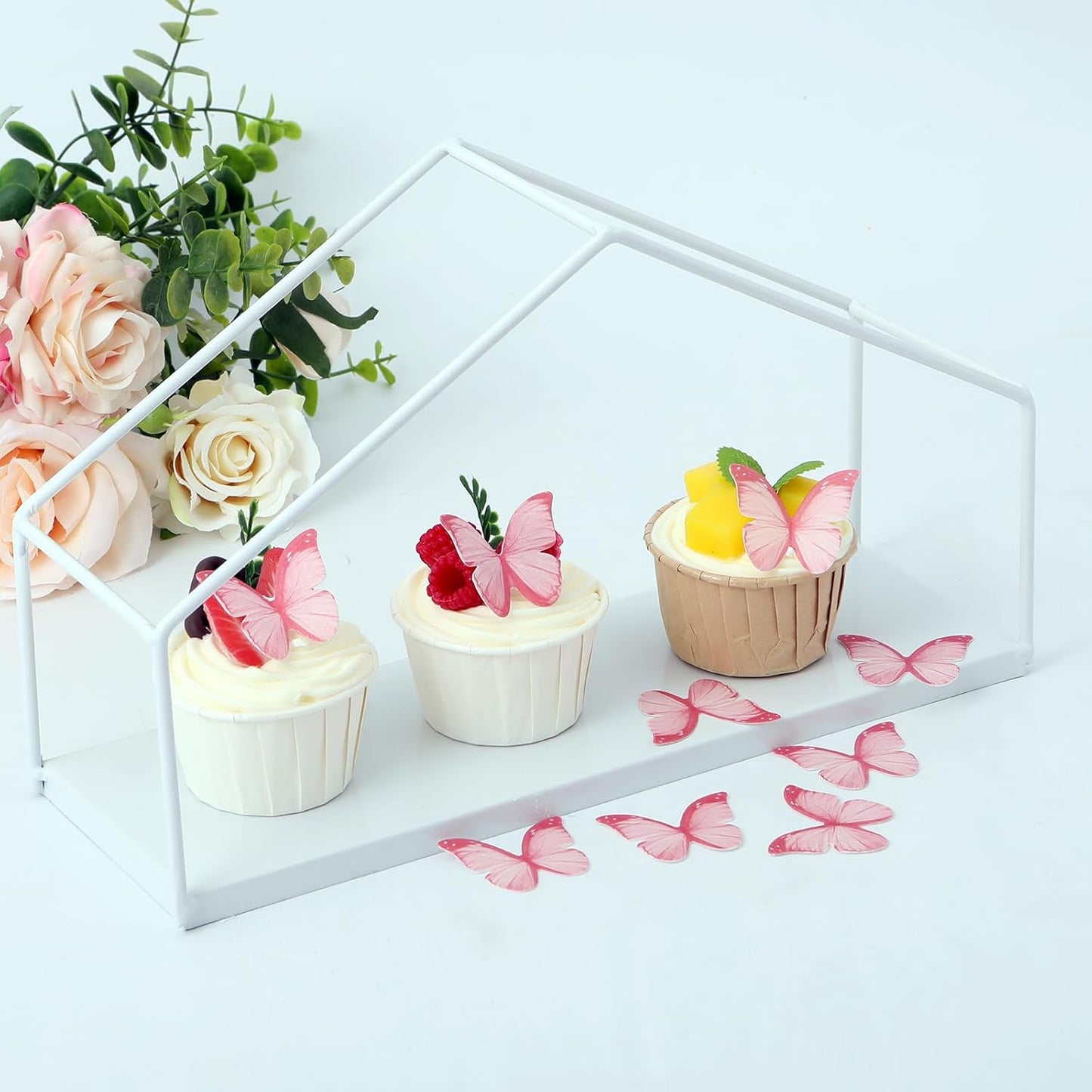 48Pcs 2" Pink Edible Butterflies Cake Toppers Wafer Glutinous Paper Butterfly for Cake Cupcake Decoration Colorful Small Pastel Cupcake Topper Decoratings for Wedding Birthday Baby Shower