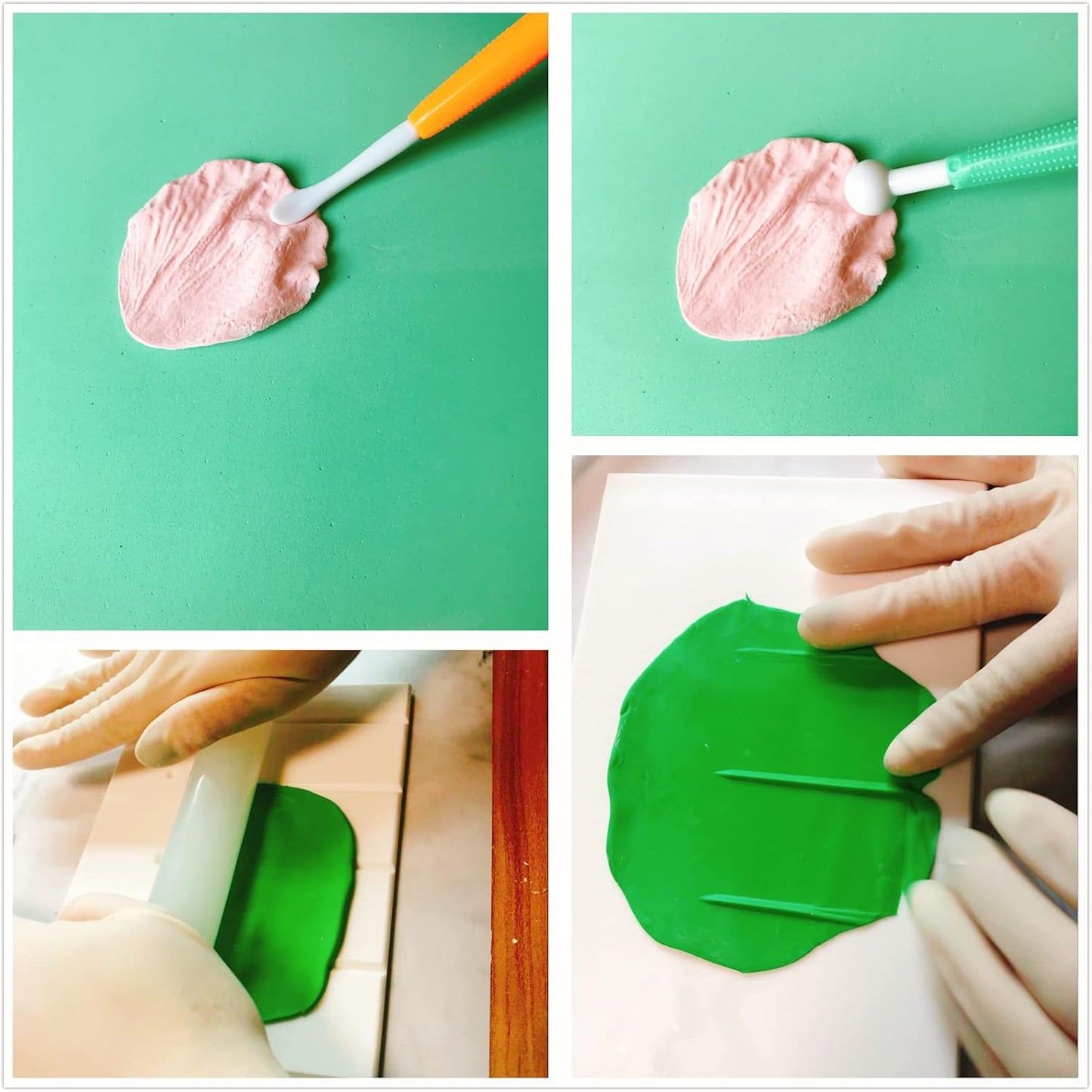 60pcs Gum paste Flower and Leaf Tool 6set Fondant Flower Silicone Molds 6set Gum Paste Cutter 20pcs Sugar Paste Modelling Tool 6pcs Brushes 1pcs Petal Leaves Veining Board Foam Pad