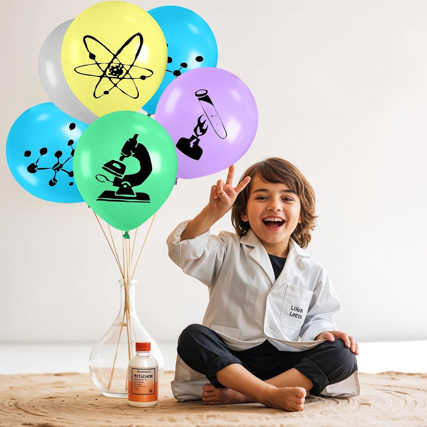 Science Party Balloons, 12 Inch Gray Light Yellow Green Purple Confetti Balloons for Boys Scientist Lab Birthday Party Baby Shower Classroom Decorations