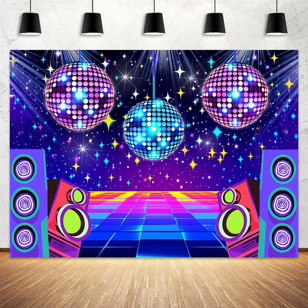 Dance Party Backdrop Retro 70s 80s 90s Theme Glitter Stage Dance Ball Background Disco Party Decoration DJ Photography Backdrop Banner for Birthday Party Prom Portrait Photo Shoot 20X10Ft,Multi2