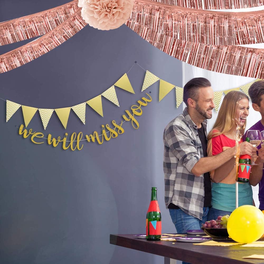 BEISHIDA 3 Packs 30 Feet Metallic Foil Fringe Garland Tinsel Streamers,Shiny Rose Gold Wall Hanging Tinsel Fringe Banners for Wedding Birthday Party Decoration Halloween Christmas New Year