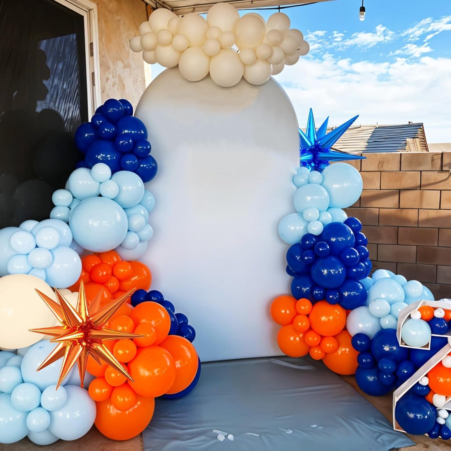 Blue and Orange Balloons, 12 Inch Orange Light Blue Nude Dark Blue Confetti Balloons with Star Foil Balloon for Boys Birthday Party Baby Shower Graduation Decorations