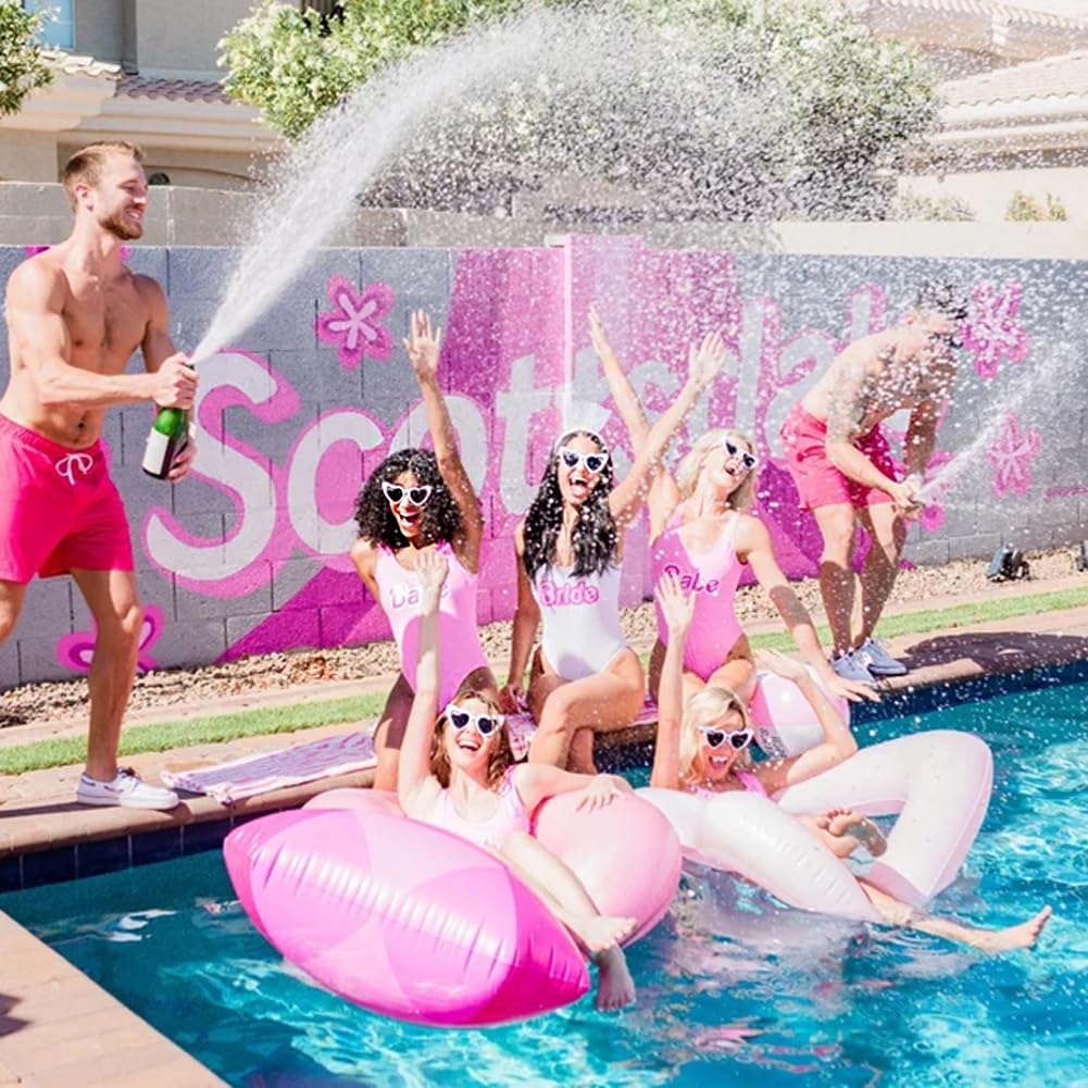 1+7 Pack Bachelorette Party Favor Retro Heart Sunglasses and Bridesmaid Scrunchies Set (Purple)