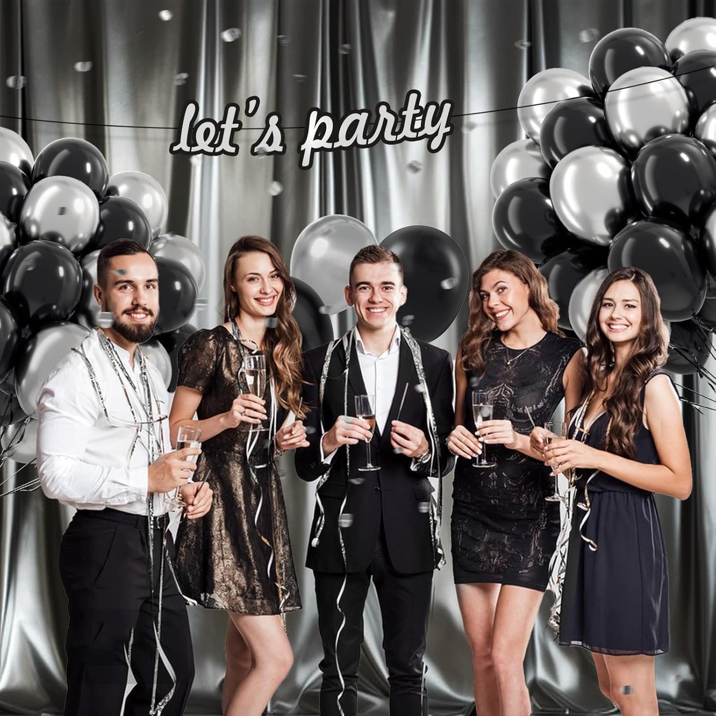 Black and Silver Balloons, 60pcs 12inch Black Metallic Silver Balloons for Graduation 2025 Birthday Party Decorations