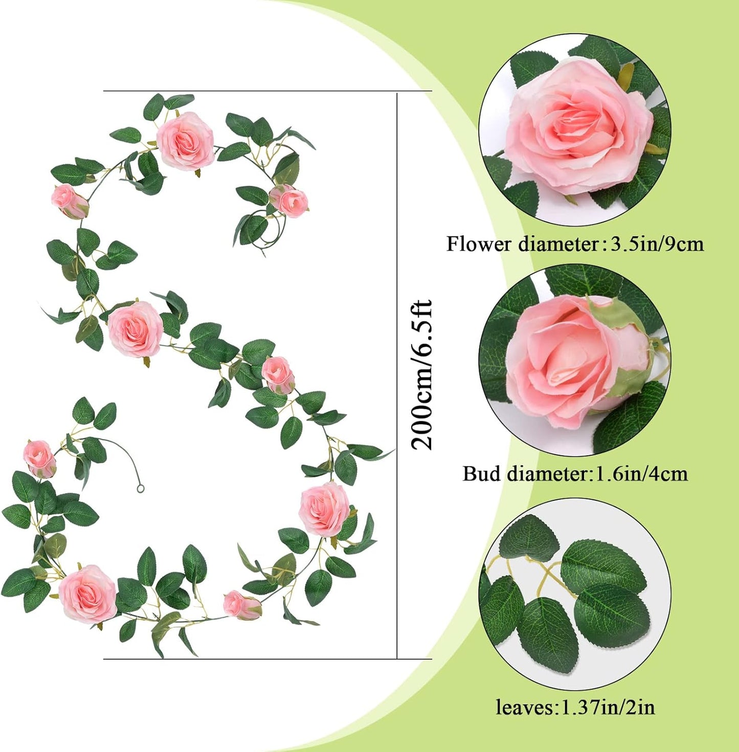 U'Artlines 3 Pack Artificial Pink Rose Vines Floral Garlands Total 19.5 Ft Fake Vine Silk Flower Garland for Indoor Outdoor Home Wedding Arch Garden Wall Decoration