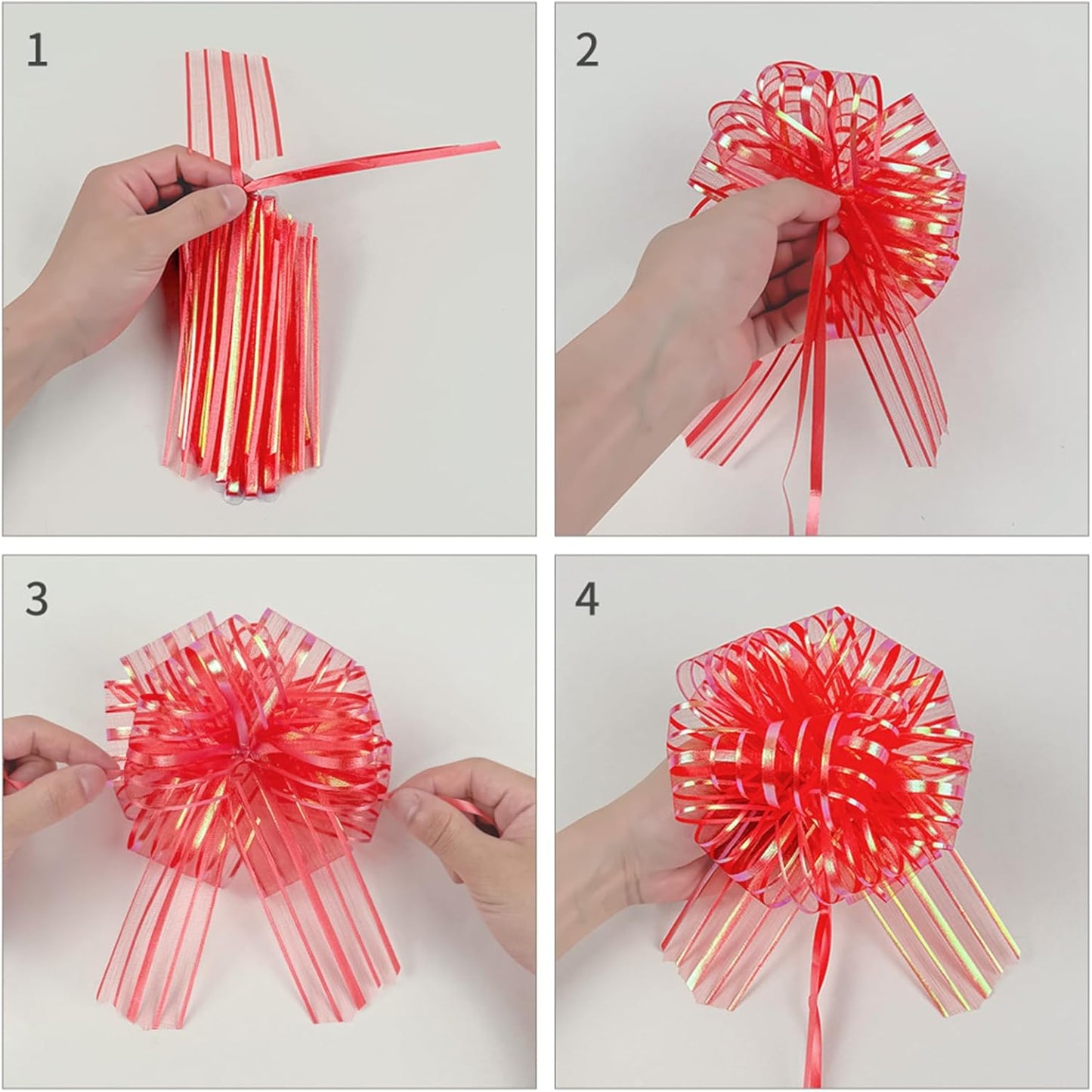 12 Pcs 6 Inch Large Organza Pull Bow Ribbon – Elegant Gift Bows for Wedding Decorations, Christmas Wrapping, Birthday Parties, Car Decor, Gift Baskets, and Valentine's Day Packaging(Silver)