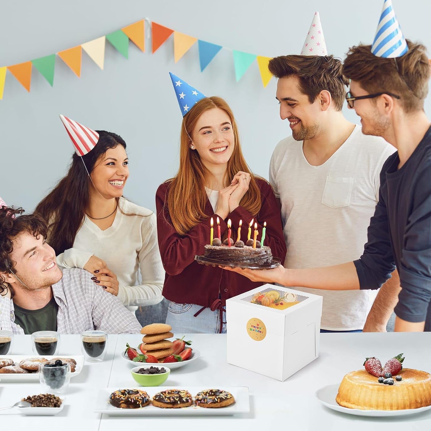 12Pcs 6x6x6 Inches Mini Cake Boxes, White Square Bakery Boxes with Window, Small Cake Containers for Pastries, Cookies, Chocolates, Cupcakes, Birthday Party Cajas Pasteles