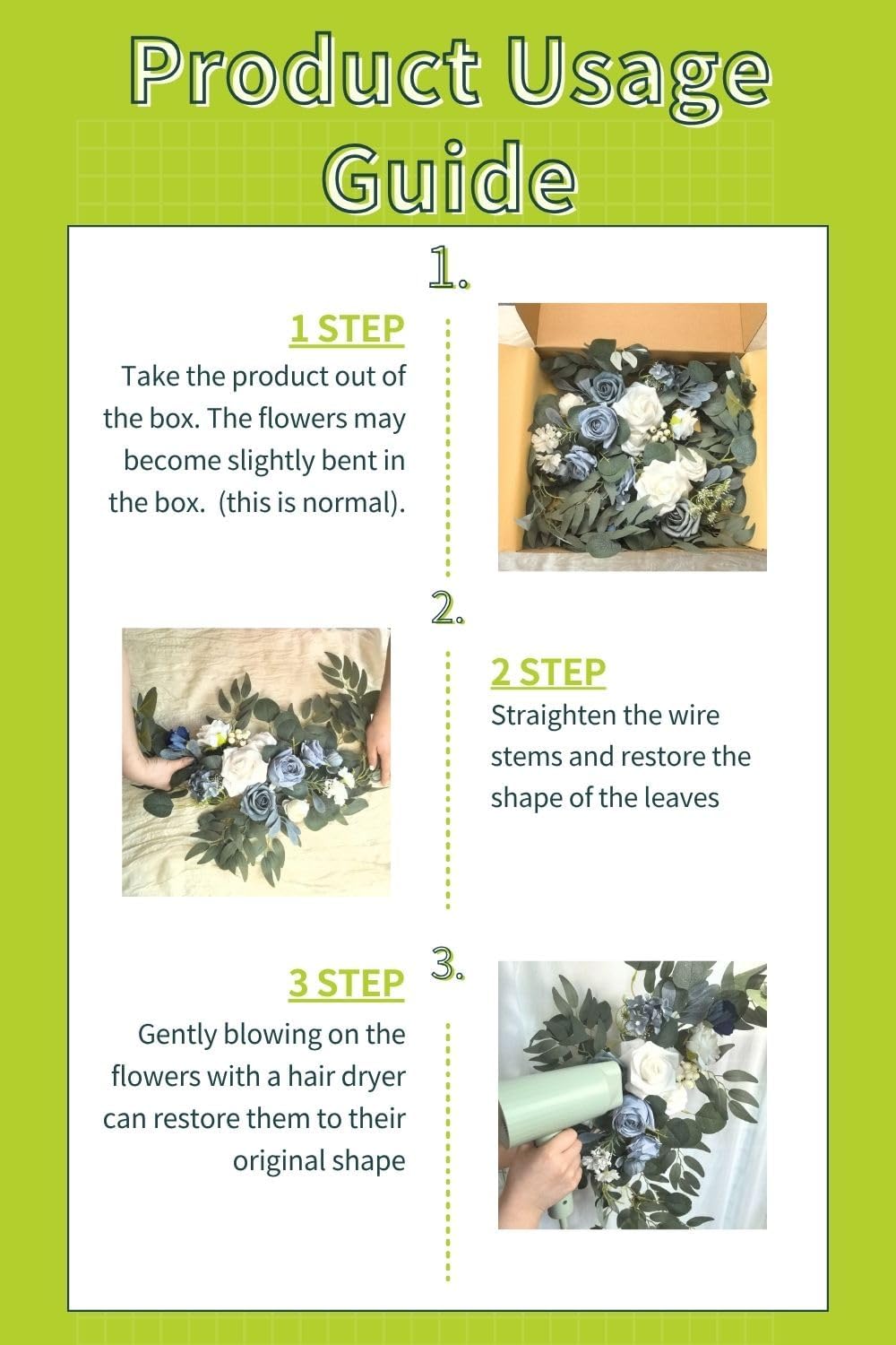 Wedding Sign Faux Flower Swag (Pack of 2) for Ceremony Party Reception Entrance Floral Decor Wall Easel Stand for Wedding Poster Welcome Sign(Blue)