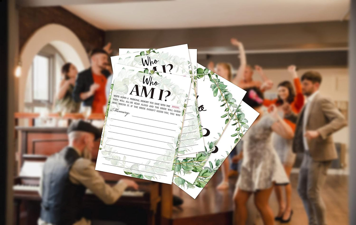 Bridal Shower Game Cards, Who Am I Game, Tropical Jungle Theme Engagement Party Cards For Wedding, Set of 30 Cards(Leaf007)