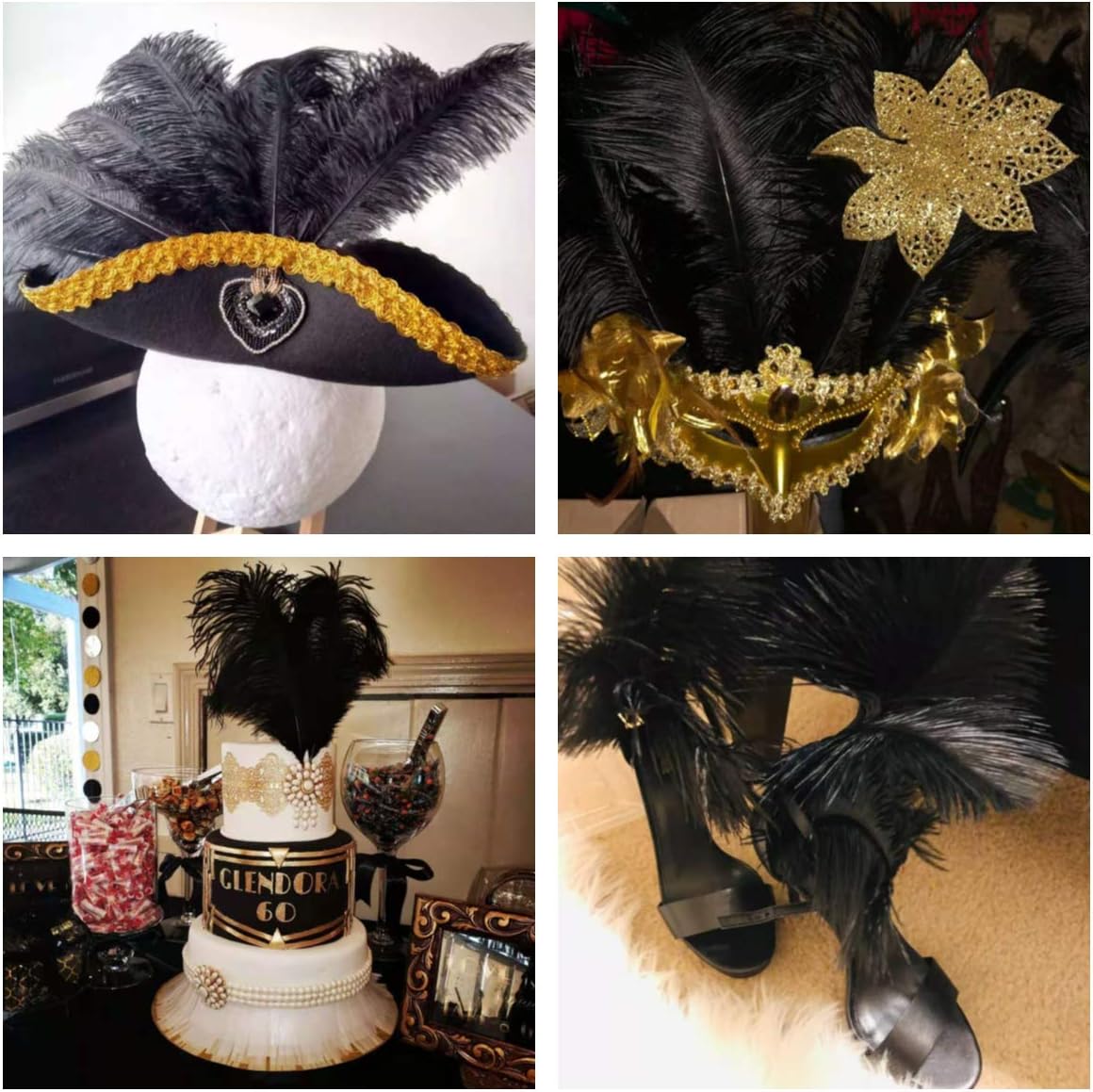 Ballinger Black Large Ostrich Feathers - 24Pcs 12-14inch Large Feathers for Vase,Gatsby and Halloween Party Centerpieces