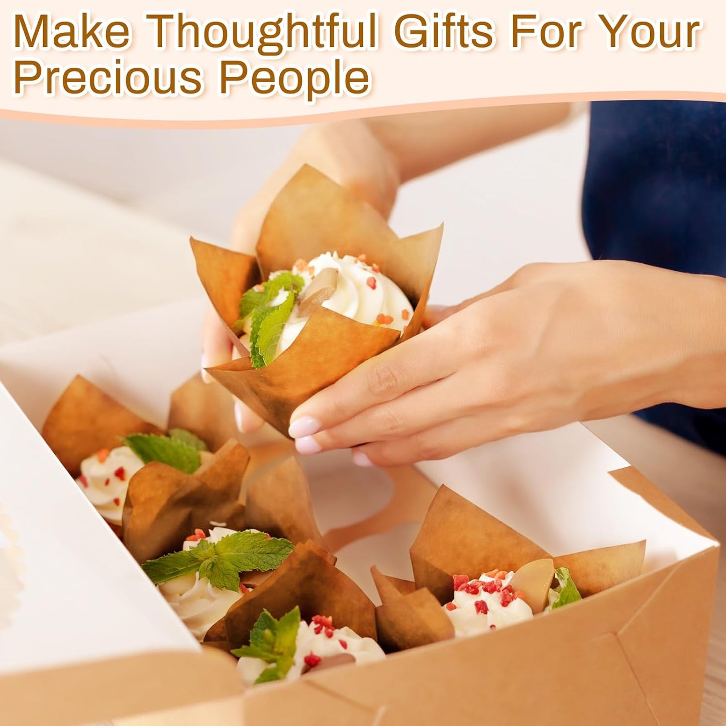 600 Pcs Jumbo Muffin Liners for Baking 2-1/4" x 4" Large Tulip Cupcake Liners Greaseproof Cupcake Wrapper Paper for Weddings Birthday Christmas Anniversaries Party (Light Brown)