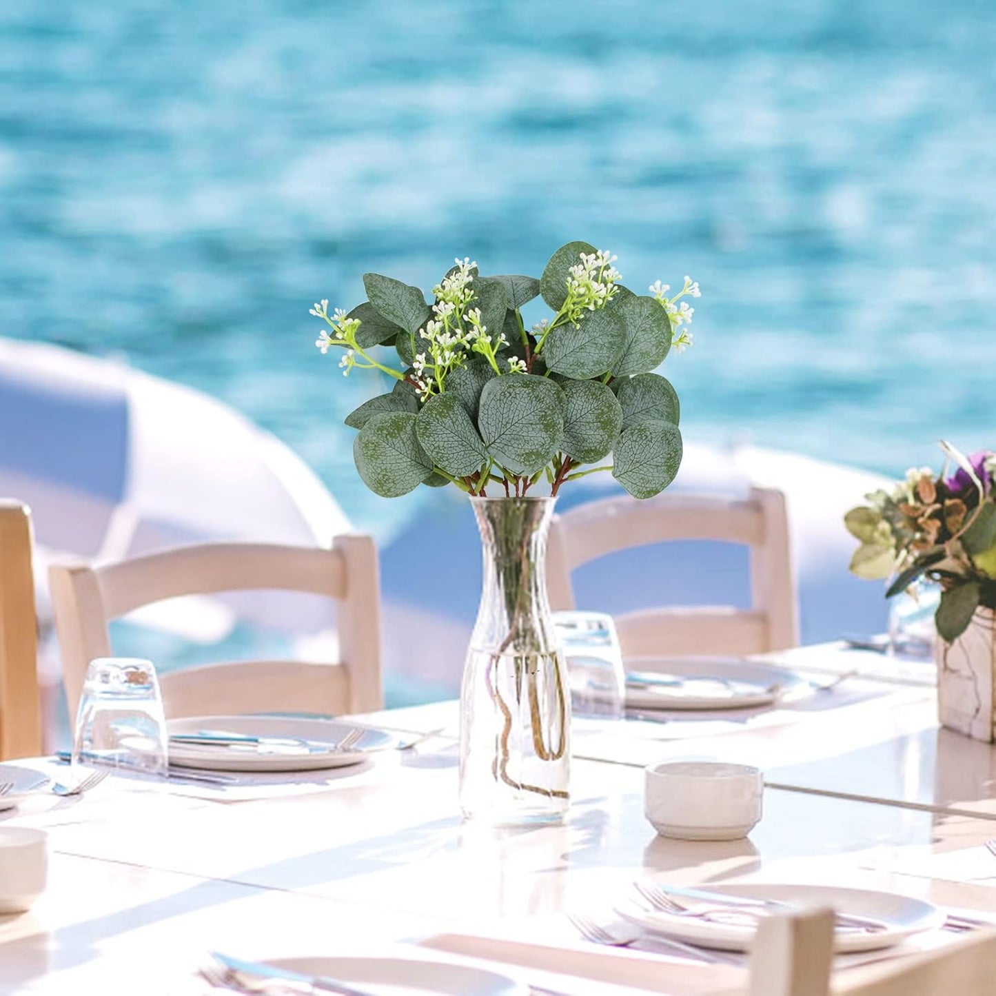 80 Pcs Mixed Eucalyptus Leaves Stems Bulk Artificial Silver Dollar Leaves for Vase Bouquets Baby Eucalyptus Leaves for Family Wedding Center Flower Arrangement