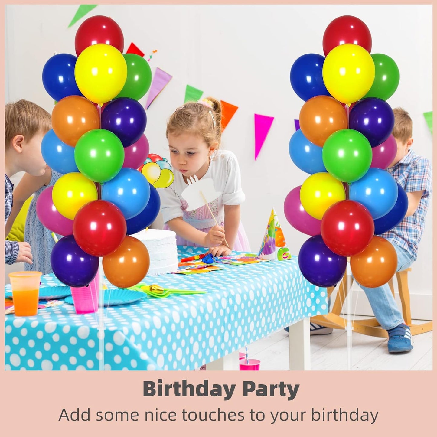 Balloon Column Kit Set of 2 With Balloons Assorted Color - Balloon Stand with Base&Pole,Balloon Tower Backdrop Decoration for Wedding, Baby Shower, Birthday Party, or Bachelorette Parties