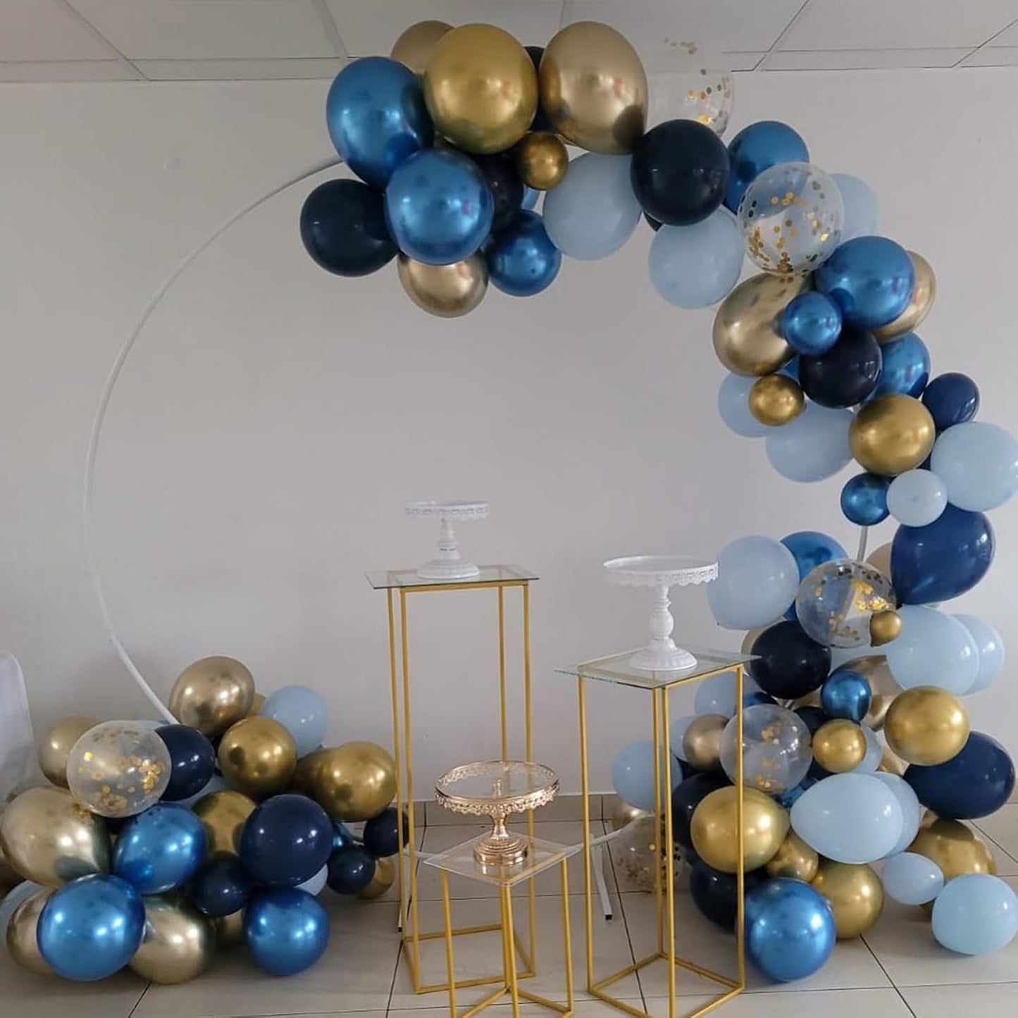 Metallic Chrome Blue Gold Balloons - 52 PCS 12 Inch Latex Balloons with Gold Confetti for Birthday Party Decorations