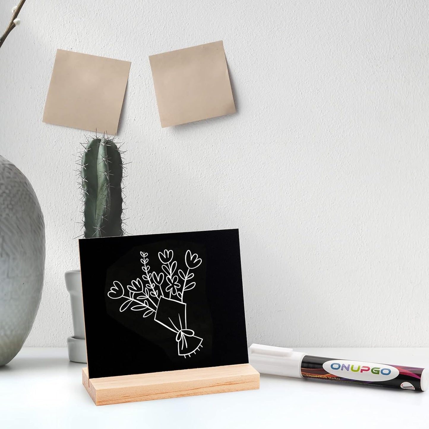 ONUPGO Chalkboard Signs with Wood Base Stands, 10X12cm Vintage Wooden Tabletop Decorative Chalkboard Sign, Message Chalkboard Sign for Party, Restaurant, Wedding, Set of 6