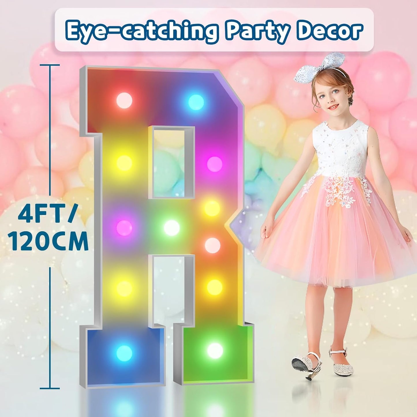 imprsv 4FT Colorful Marquee Light Up Letters R, 18 Colors Light Up Letters Alphabet Sign with Remote, Marry Me Light Up Letters, Large Letters for Birthday Engagement Anniversary Wedding Party Decor