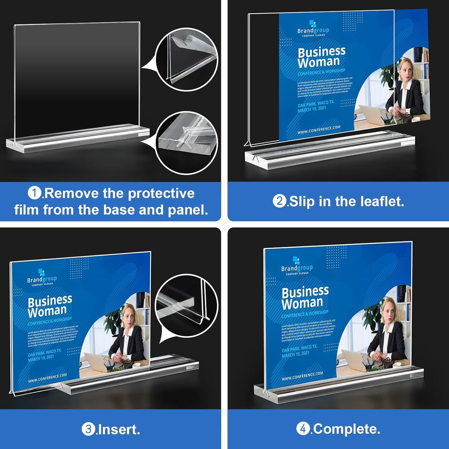 Acrylic Sign Holder 6x4,6 Pack Clear Sign Holder Double Sided Table Menu Horizontal Desktop Display Stand Paper Flyer Holder Tabletop Sign Holder Suitable for Restaurants, Office, Store, Hotels