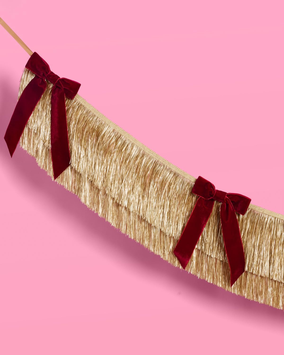 xo, Fetti Gold Fringe + Red Velvet Bow Banner 6 Ft. | Bachelorette Decoration, Christmas Party Sign, Bridal Shower Decor, Birthday Photoshoot Backdrop