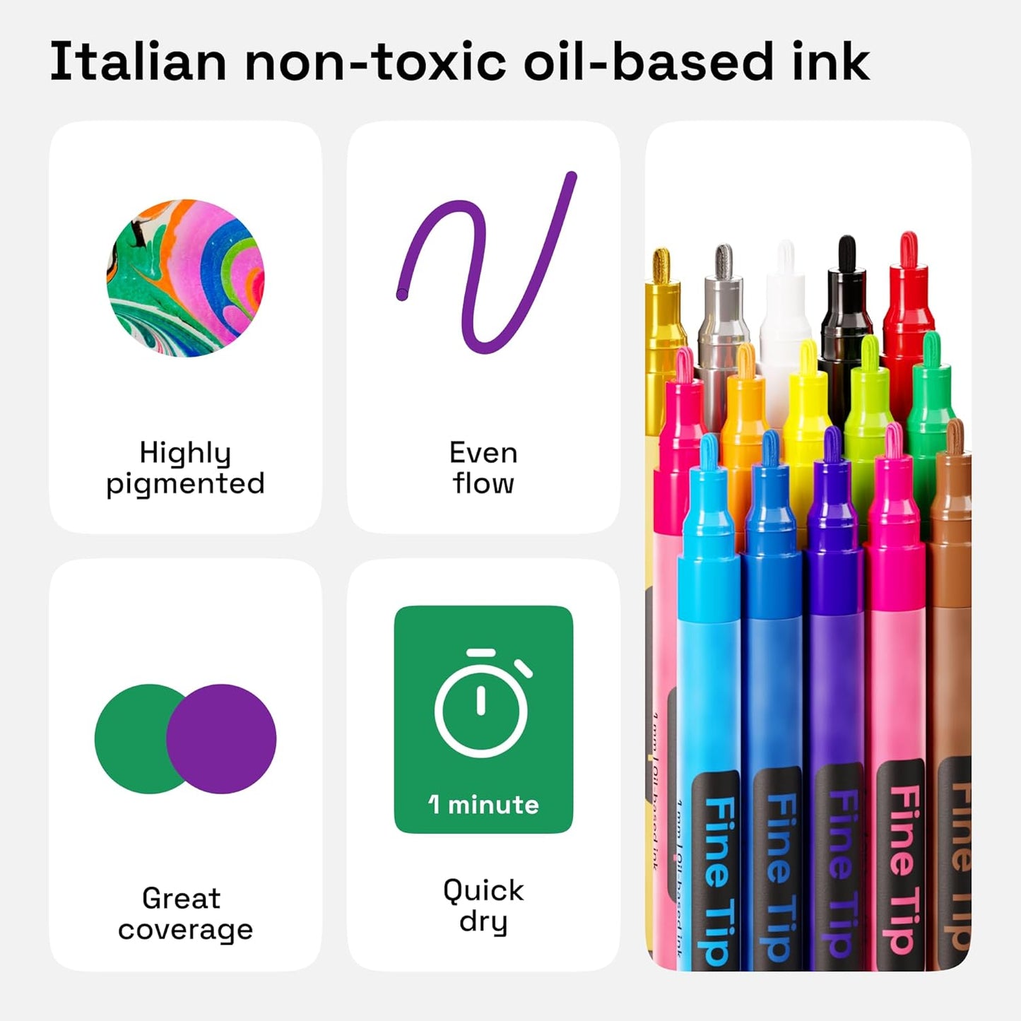 ARTISTRO 15 Oil-Based Permanent Paint Markers - Set of Fine Tip Markers for Wood, Rock, Fabric, Glass, Ceramic, Metal, Plastic, and More - Quick Dry, Waterproof, Permanent