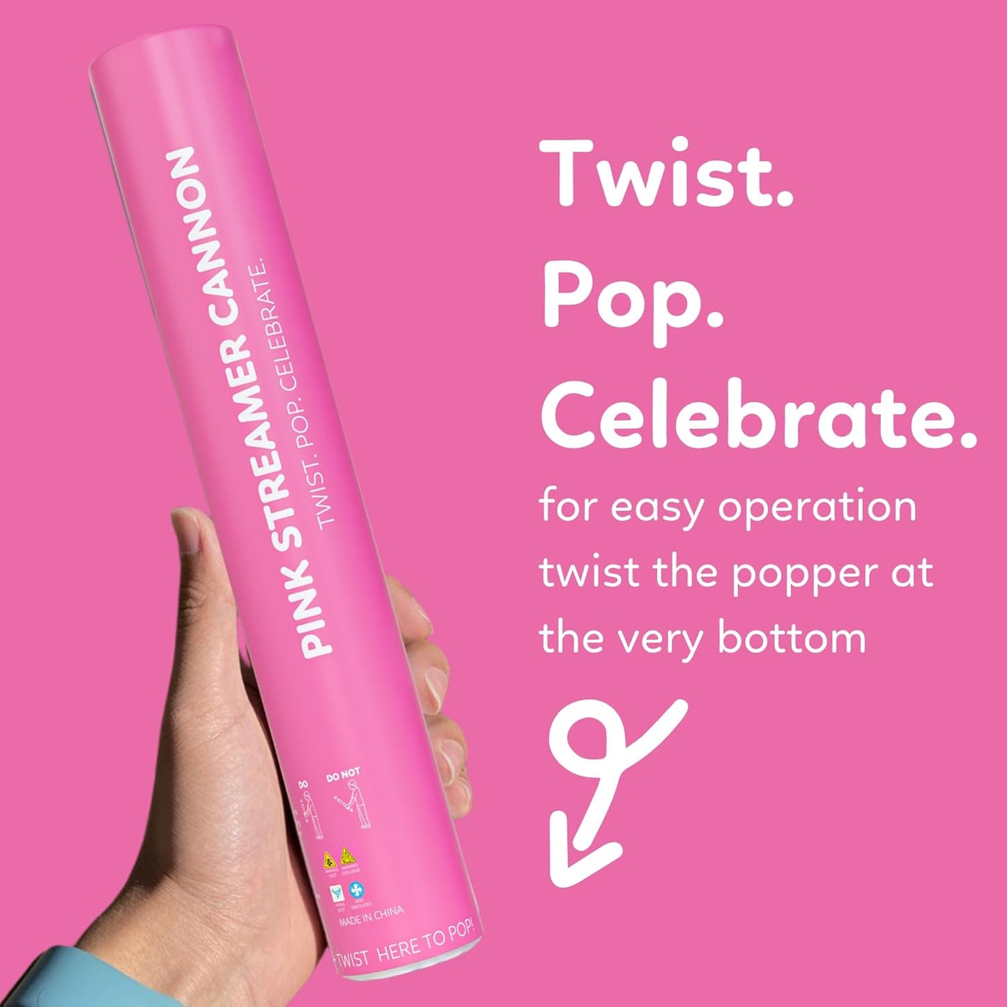 Pink Streamer Cannon Poppers | 2 Pack | Biodegradable Pink Streamers | TUR Party Supplies | Up to 25ft | Giant (12β) | Party Poppers for Graduation, Birthdays, and Bachelorette & Princess Parties