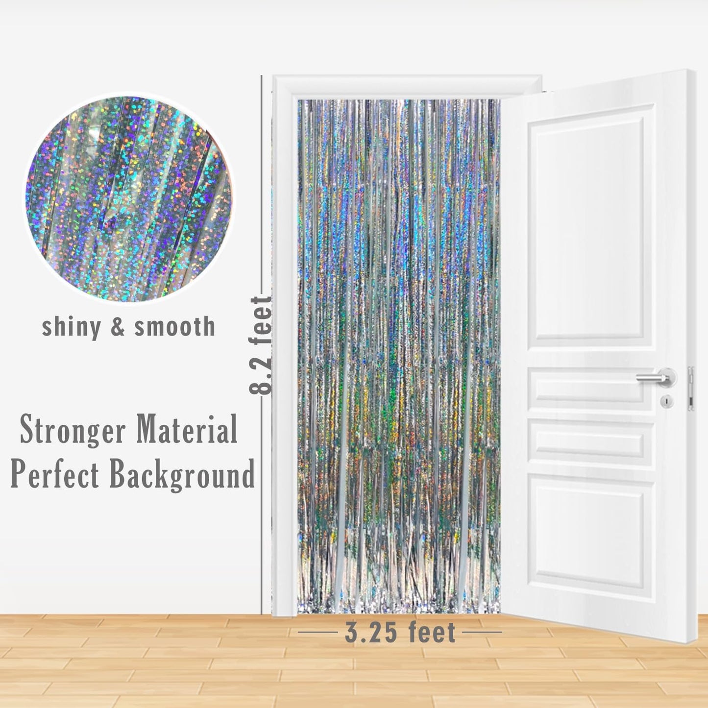 GOER 3.2 ft x 8.2 ft Metallic Tinsel Foil Fringe Curtains Party Photo Backdrop Party Streamers for Birthday,Graduation,New Year Eve Decorations Wedding Decor (4 Packs,Shiny Silver)