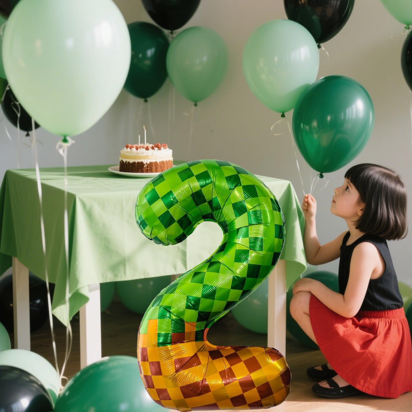 Pixel & TNT Theme 40in Giant Number Balloons - Foil Mylar Birthday Party Decorations for Kids Adults Cumpleaños, Block Style Pixel Art Shape Balloon Decor Supplies (Pixel, Number 2)