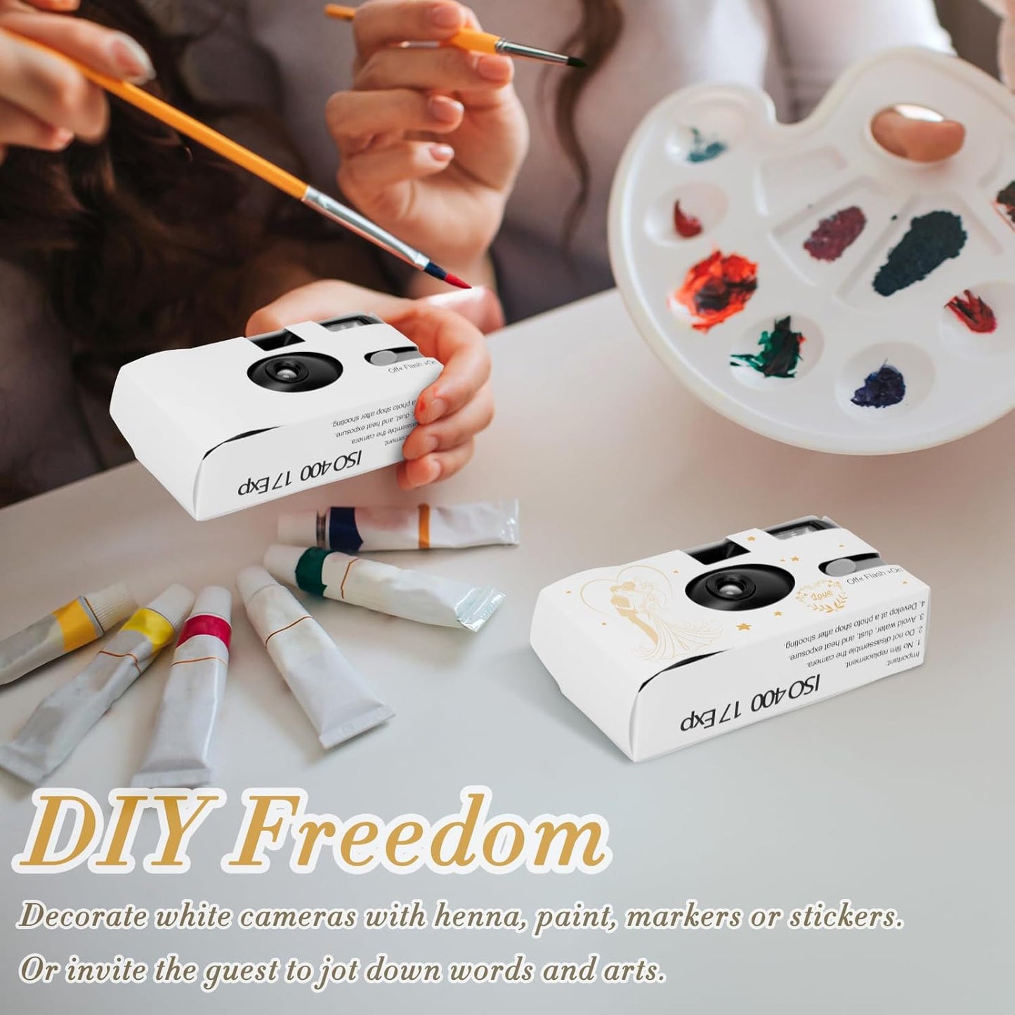 12 Pack Disposable Cameras for Wedding Bulk, 35mm White Single-Use Film Cameras with Flash, One Time Cameras for Birthday Party Baby Shower Gathering Wedding Travel, lSO 400 Film,17 Exposures