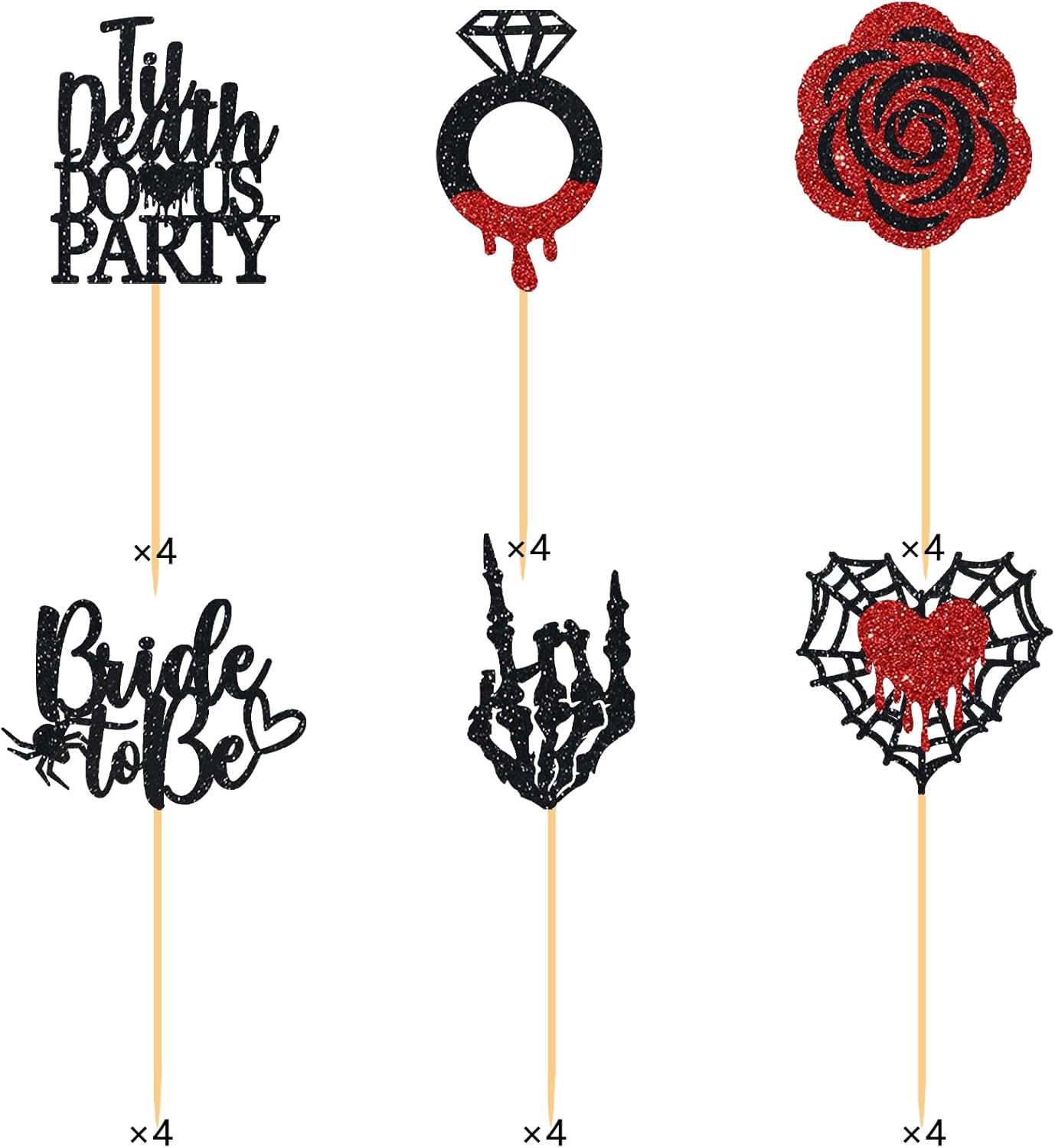 Halloween Bachelorette Cupcake Topper Bride To Be Ring Skeleton Hand Heart Blood Glitter Food Picks Horror Ghost Engagement Party Decoration Red