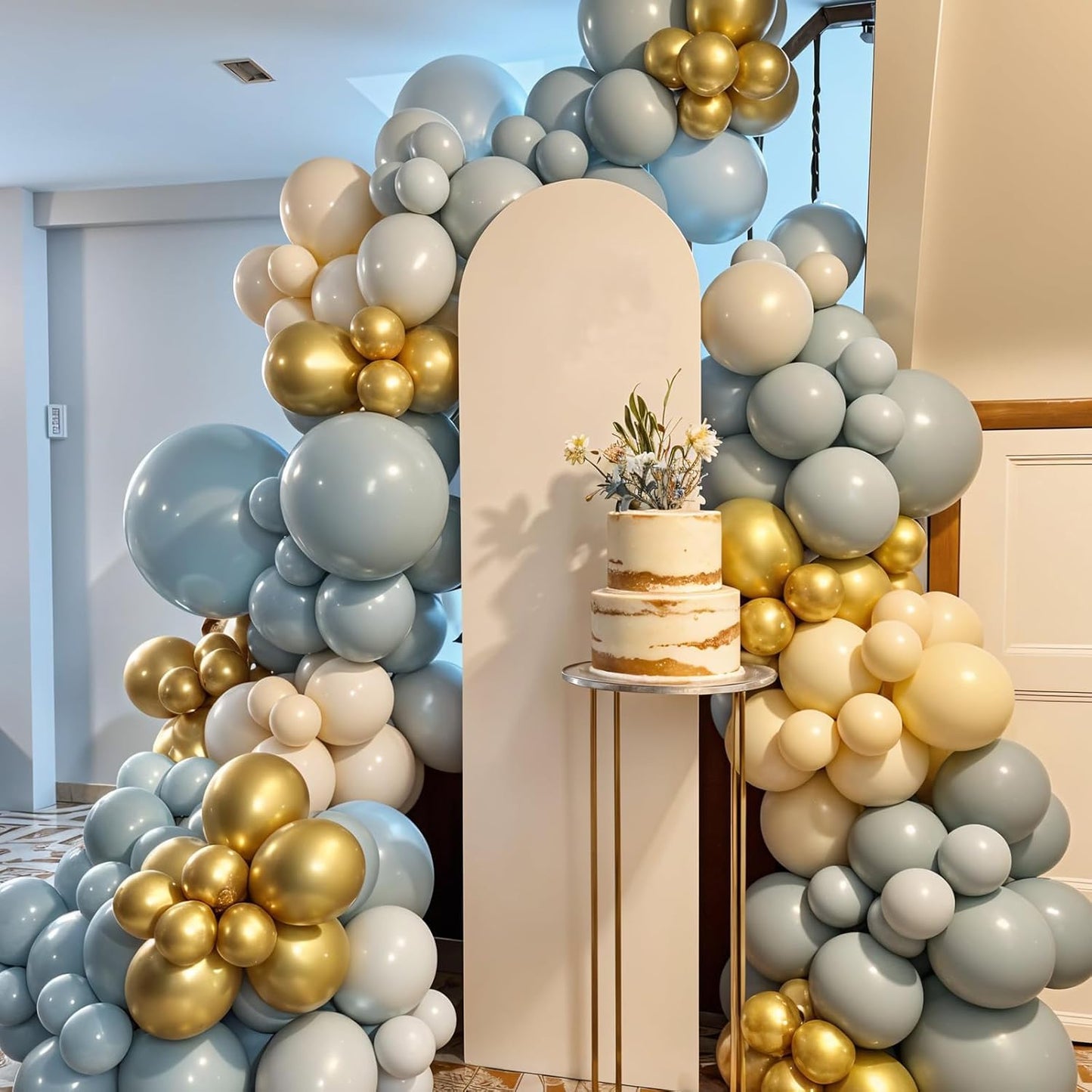 Dusty Blue Balloons, 60pcs Gold And Blue Balloons, Metallic Champagne Gold Balloon Confetti Balloon For Birthday Baby Shower Father's Day Retirement Graduation Anniversary Party Wedding Decorations