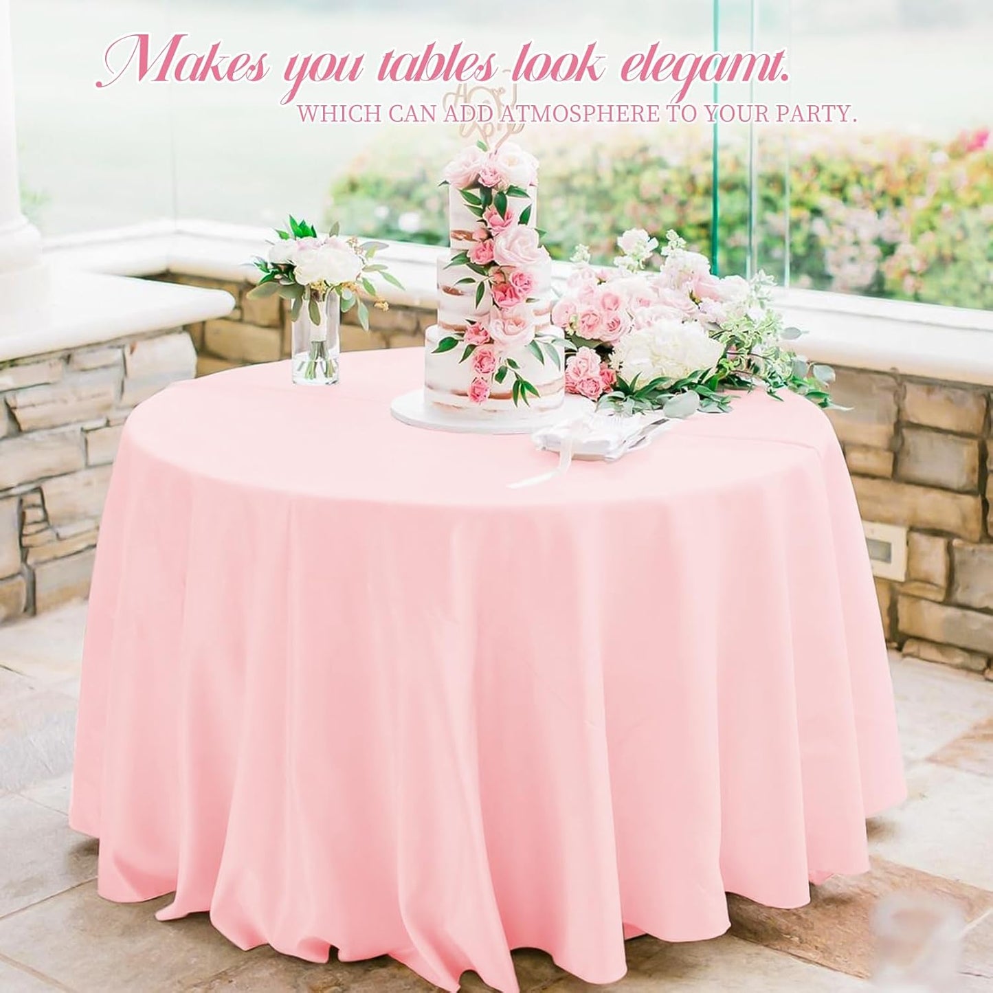 10 Pack Pink Round Tablecloths - 90 Inch, Polyester Table Cover, Stain and Wrinkle Resistant Washable Fabric, Perfect for Wedding Banquet Parties