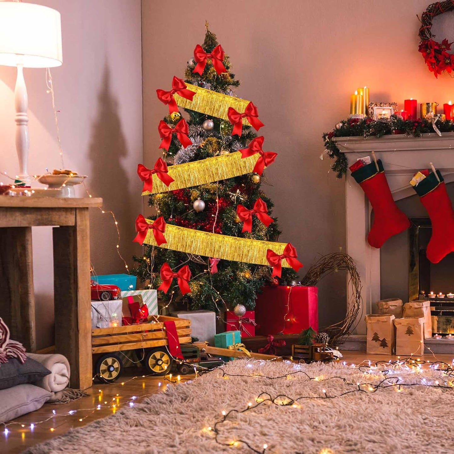 6 Pack 10 Feet Gold Foil Fringe Garland Metallic Tinsel Streamers Banner Wall Hanging Curtain Backdrop for Parade Floats, Birthday, Graduate, Mother's Day, Wedding Party Decoration