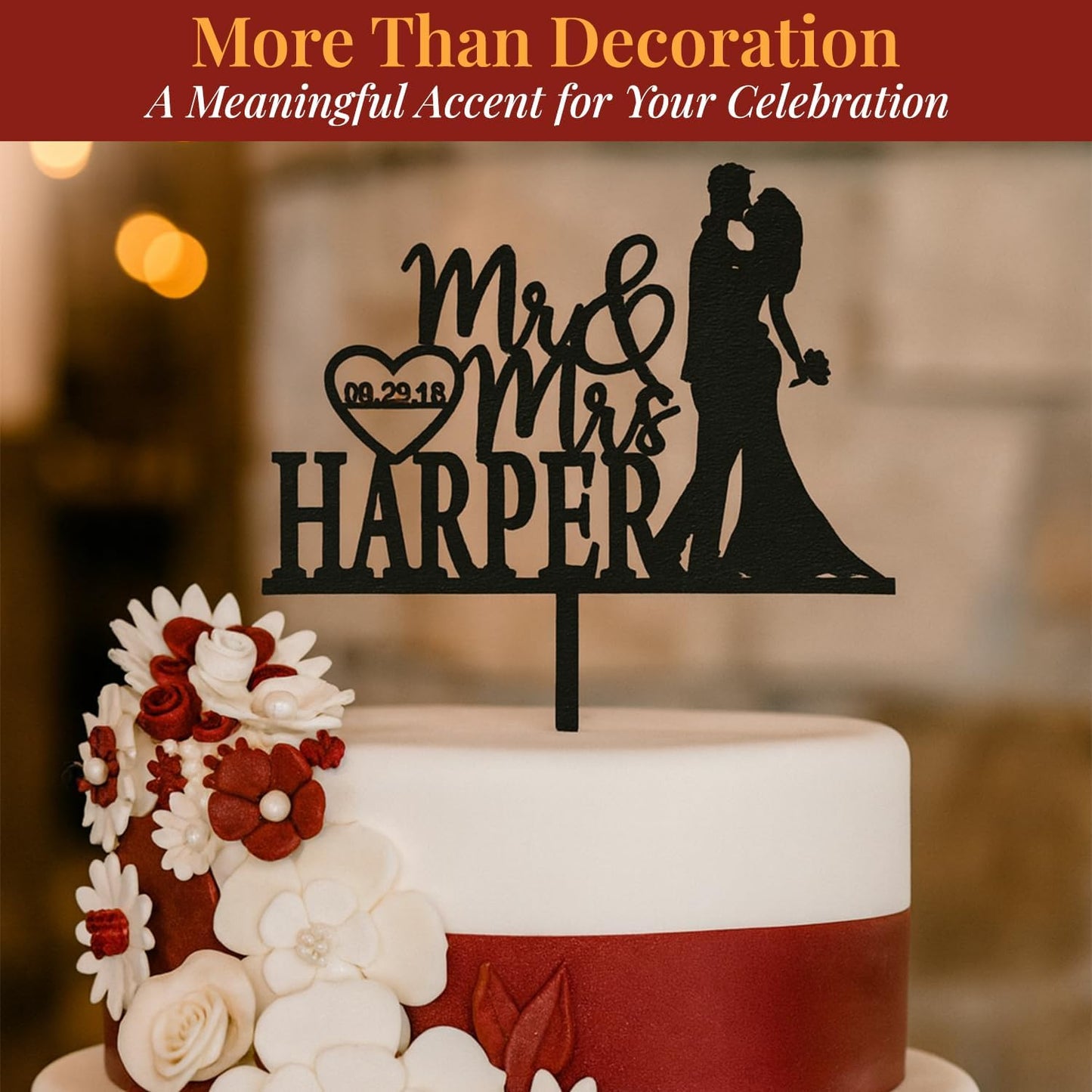 Wedding Cake Toppers- Custom Cake Toppers with Timeless Design- Mr & Mrs Cake Topper to Celebrate Love at Weddings, Anniversaries, & Special Occasions- Make Every Moment Unforgettable with Cake Topper