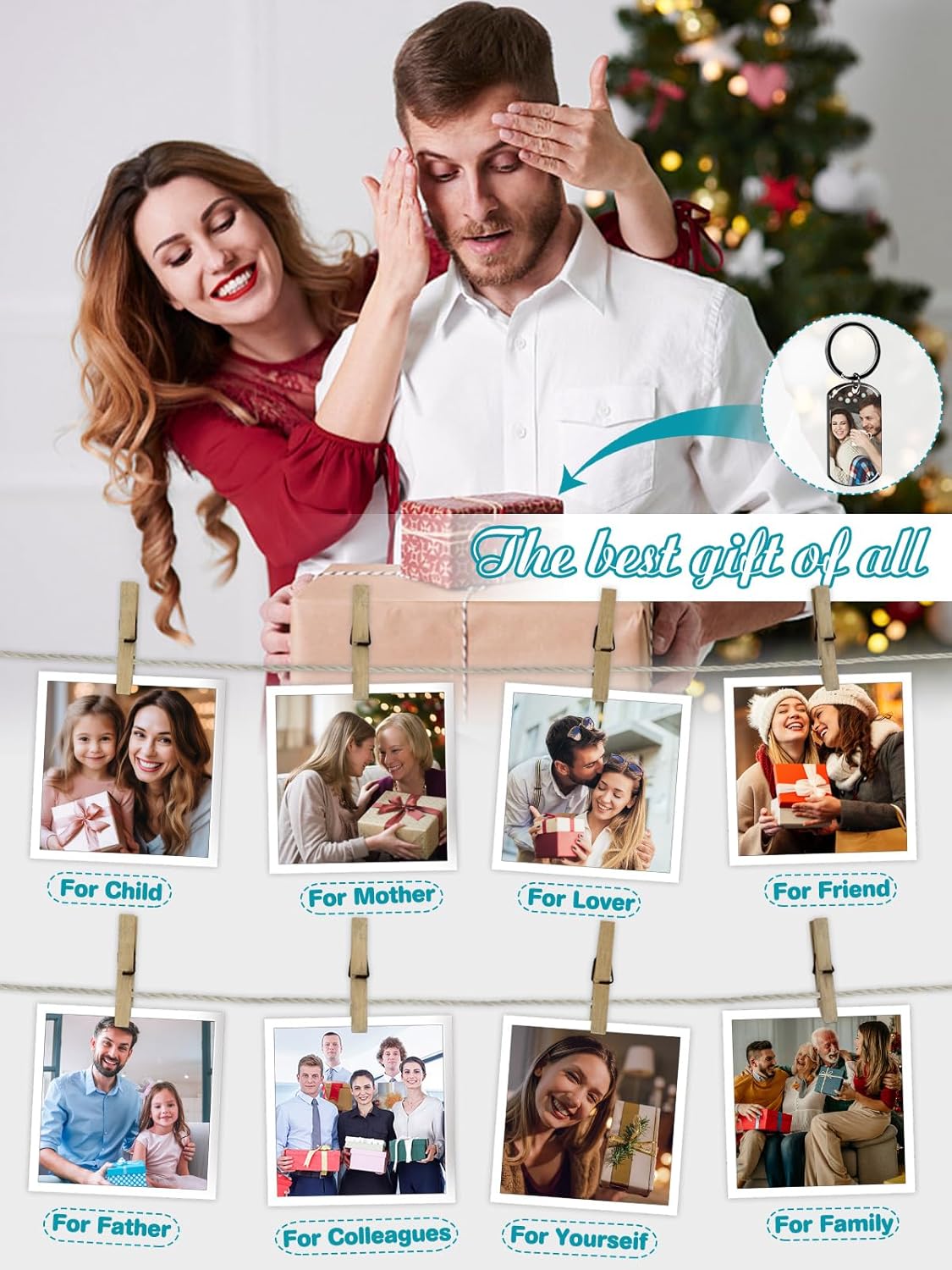 Custom Keychain with Picture - Personalized Photo LOGO Text Customized Key Chain for Boyfriend Dad Men Gifts