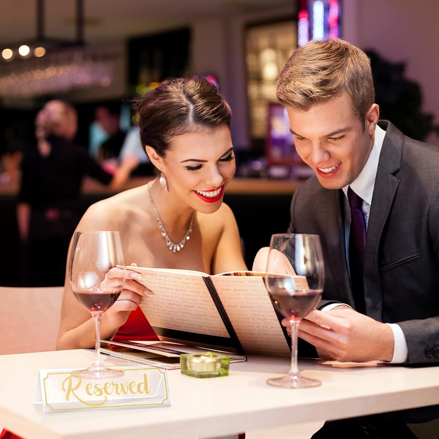 Jetec 16 Pieces Reserved Sign Acrylic Clear Reserved Table Tent Signs Table Number Holders for Wedding Printed Seating Reservation Restaurant Business Office Meeting Party (Gold)
