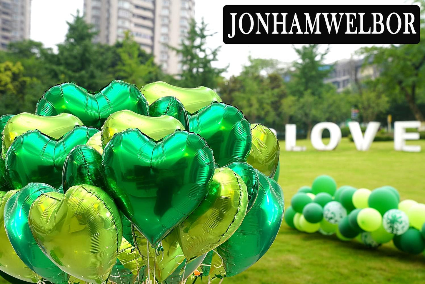 Jonhamwelbor 20Pcs 18 inch Green Foil Mylar Heart Shape Balloons Decorations Valentines Birthday Wedding Baby Shower Party (Emerald Green)