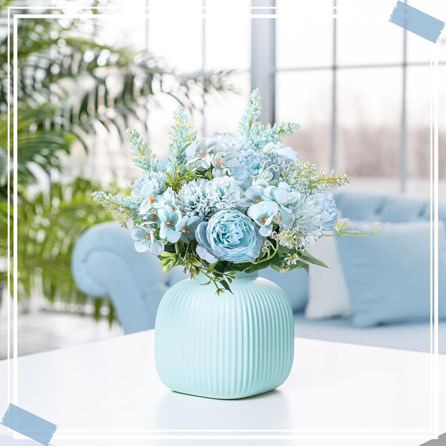 Zeyune 8 Pcs Wedding Silk Flowers Fake Silk Flowers Faux Bouquet Hydrangea Bouquets for Wedding Birthday Party Table Centerpieces Home Decoration(Blue,Peony)