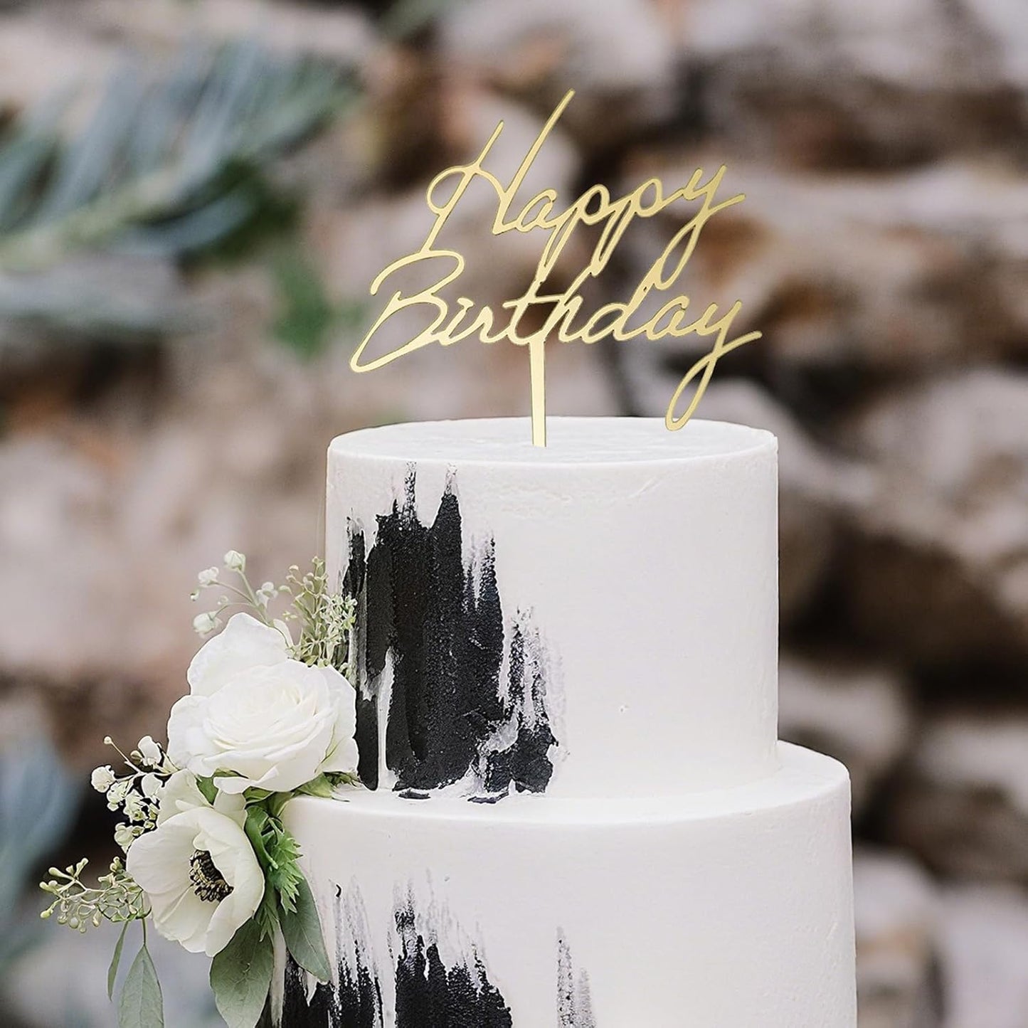 6-Pack Acrylic Birthday Cake Toppers, Minimalist Gold Happy Birthday Sign for Cake Decorations