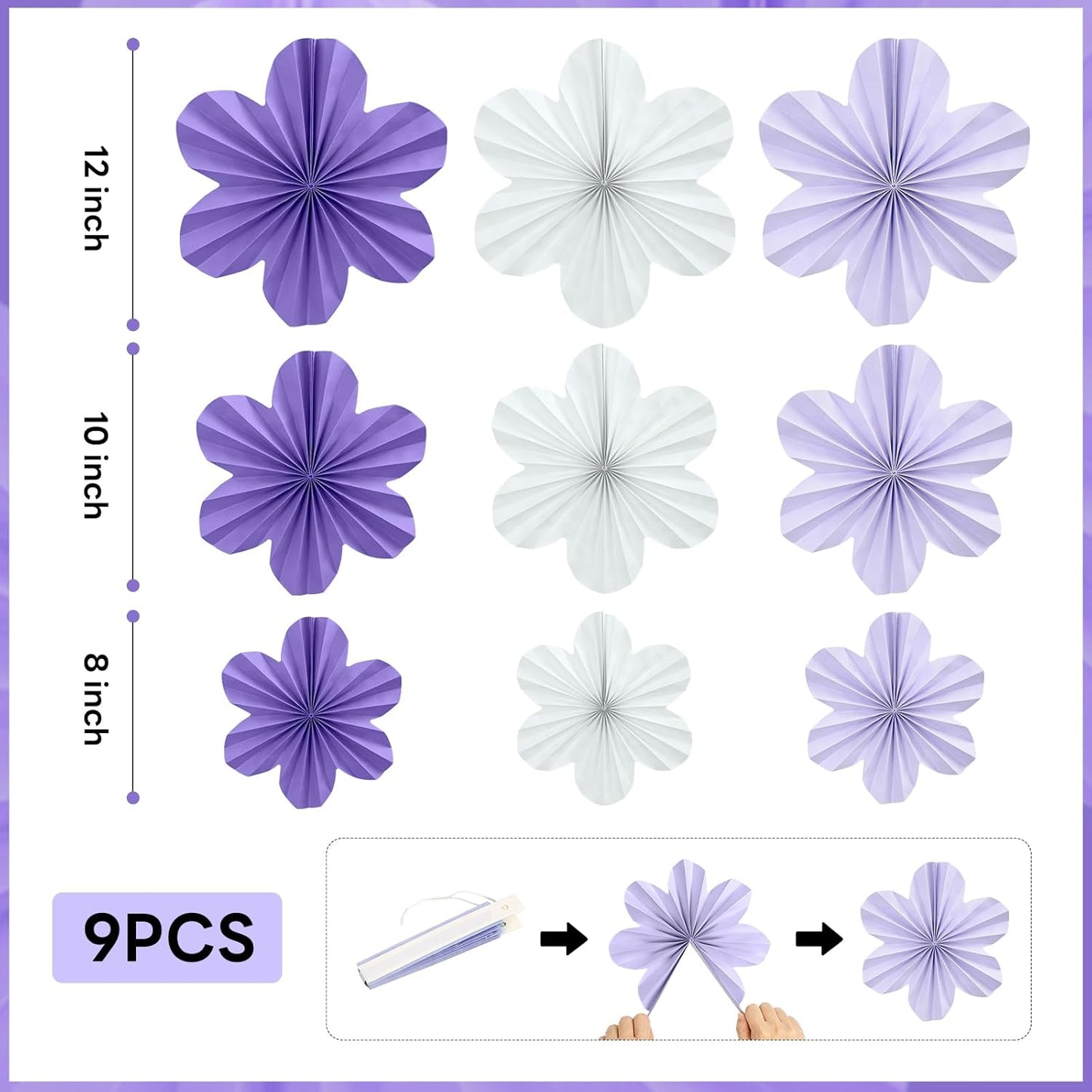 Lavender Birthday Party Decorations - Purple White Party Decorations with Hanging Paper Flowers,Tassel Garland and Swirls for Women Girl, Baby Showers Wedding Bachelorette Party Supplies