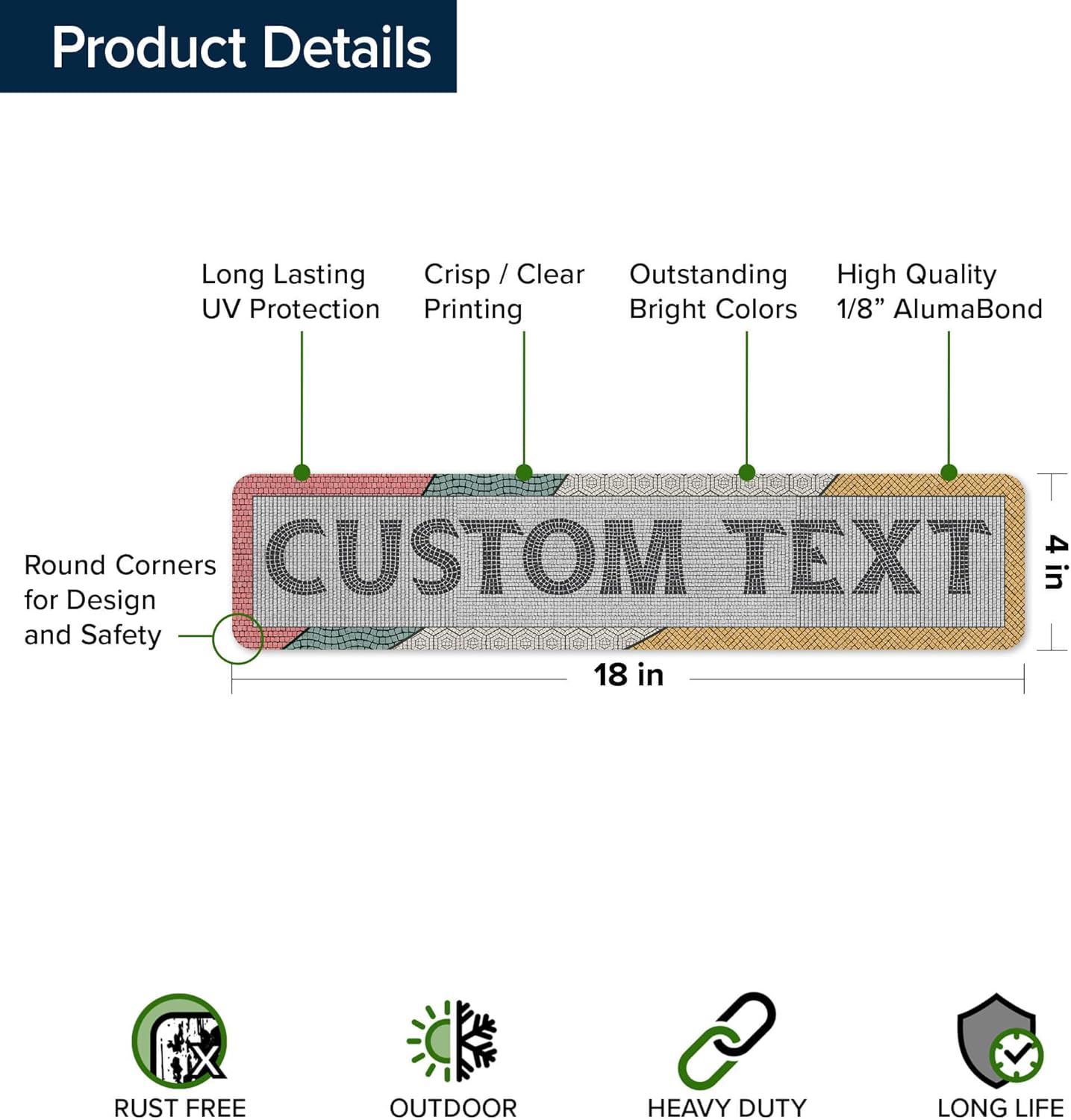 Custom Sign, Custom Street Sign, 11 Font Colors, 13 Font Styles, 4 Hole Options, 22 Sizes, 4x18 Inches, Rust Free DiBound, Fade Resistant, Made in USA by My Sign Center (Fauxsaic 2)
