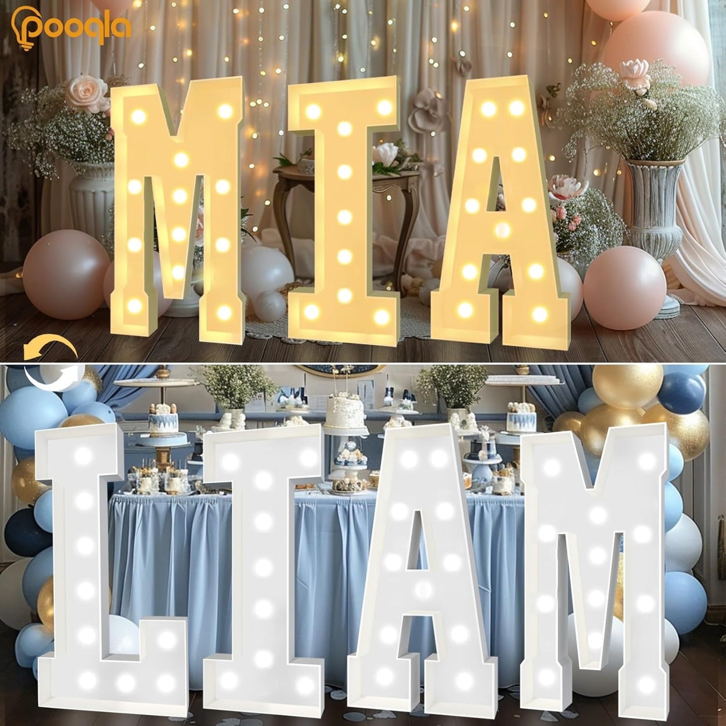 Pooqla 4 FT Marquee Light Up Letters, Cool White and Warm White Marquee Letter 4 Feet Tall, Giant LED Sign Big Mosaic Letter W for Balloons Birthday Party Anniversary Wedding Decorations