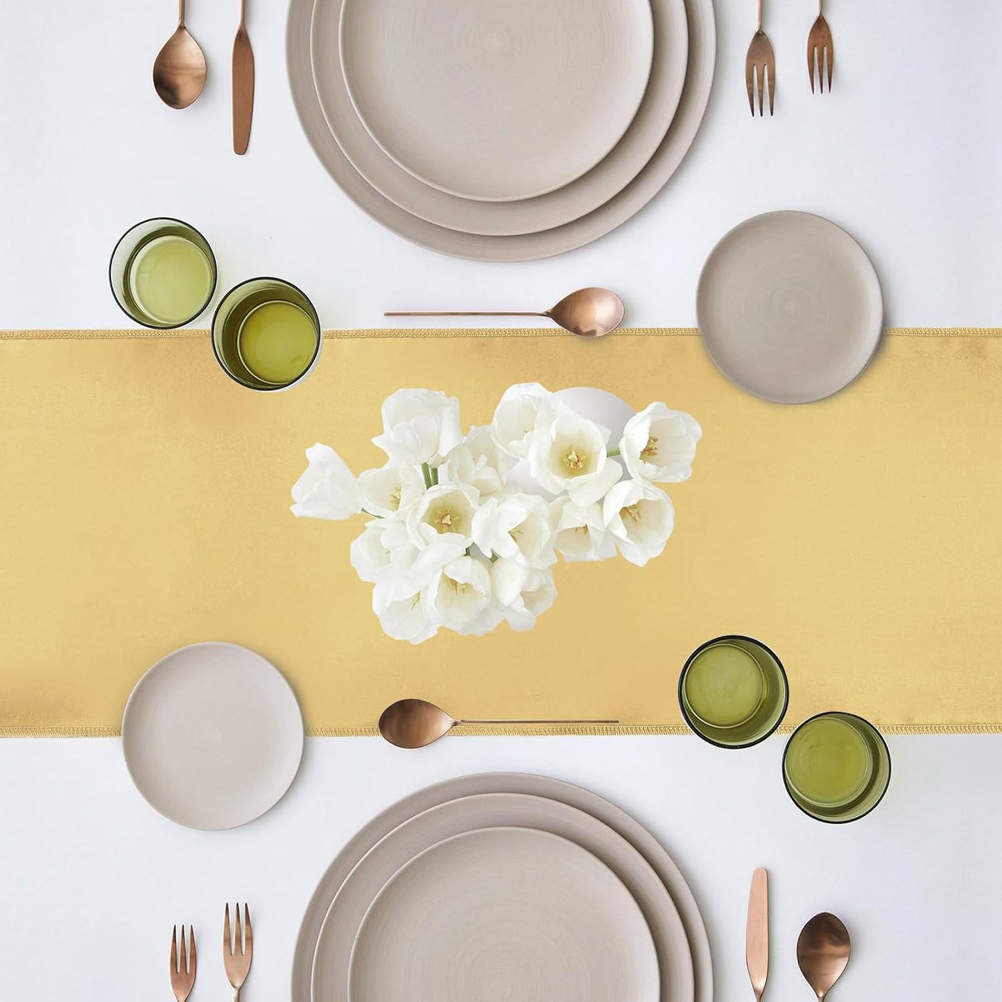 10 Pack Satin Table Runner 12 x 108 Inch Long Light Gold Silk Table Runner for Wedding Party Banquet Birthday Decoration