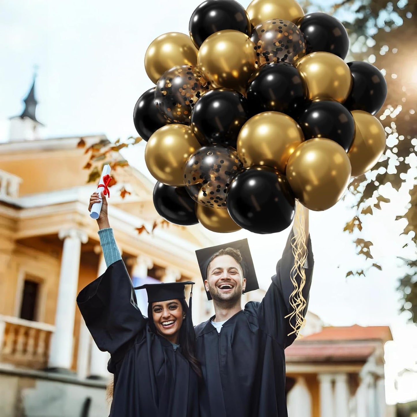 Netnology Black and Gold Balloons Set, 60Pcs 12 Inch Black Balloon Metallic Gold Balloon Gold Confetti Latex Balloon for Birthday Graduation New Years Wedding Anniversary Party Decorations