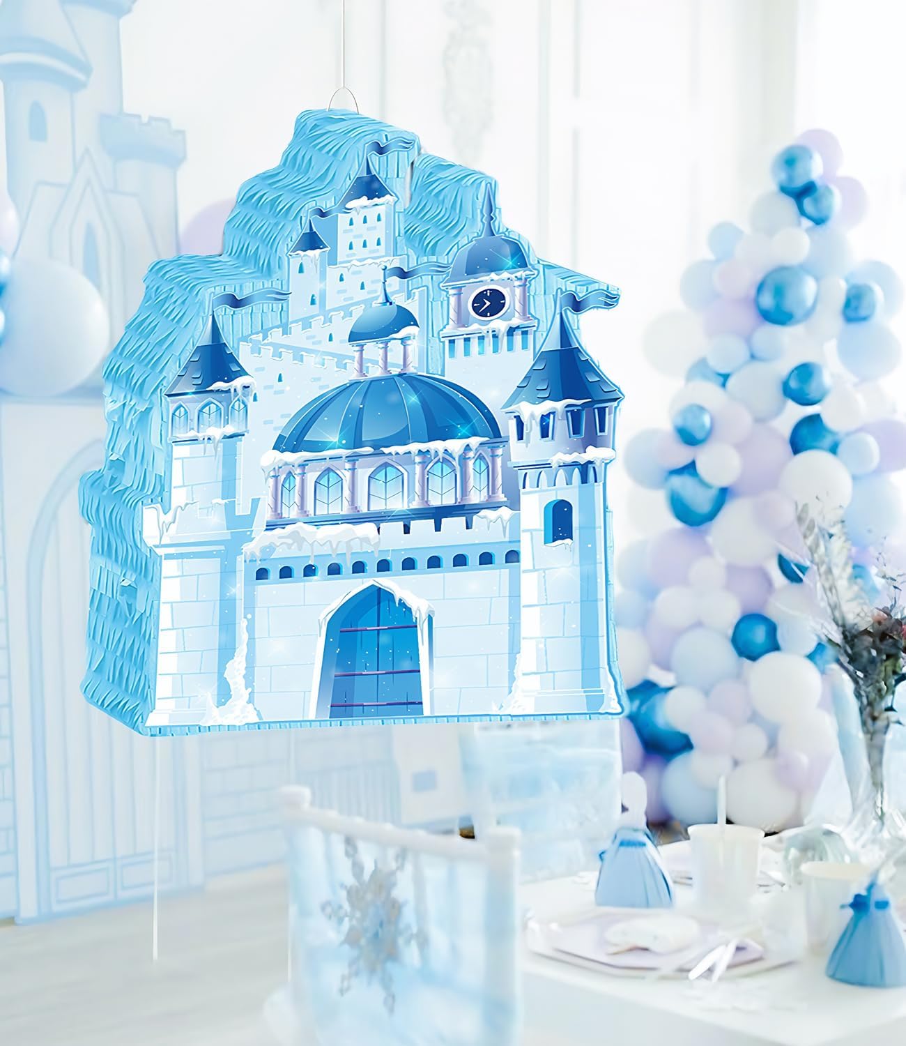 Princess Winter Pinata for Girl Birthday Party Wonderland Themed Christmas Decorations Blue Ice Castle Piñatas(Blue)